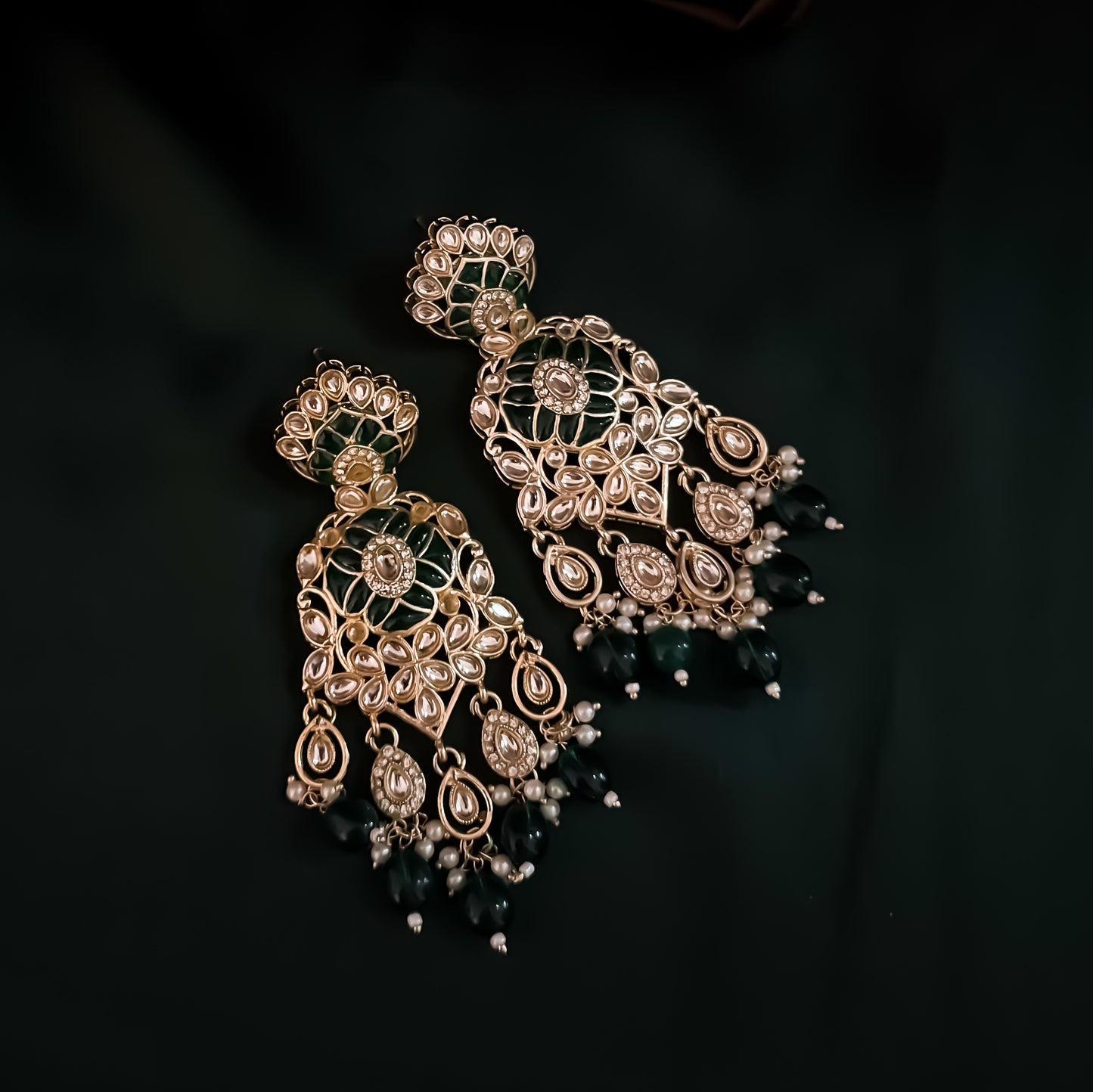 Medha Meenakari Pearl Chandbali Earrings - Green