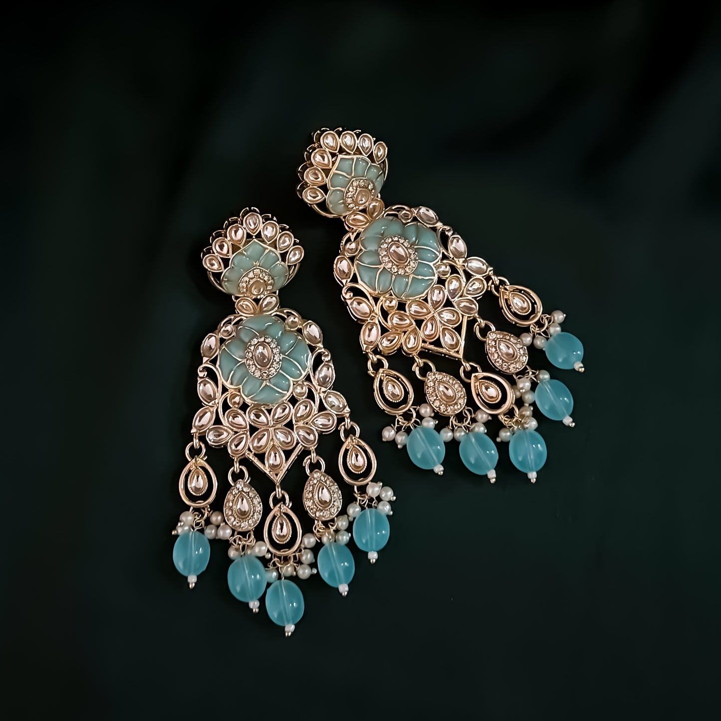 Medha Meenakari Pearl Chandbali Earrings - Sky Blue