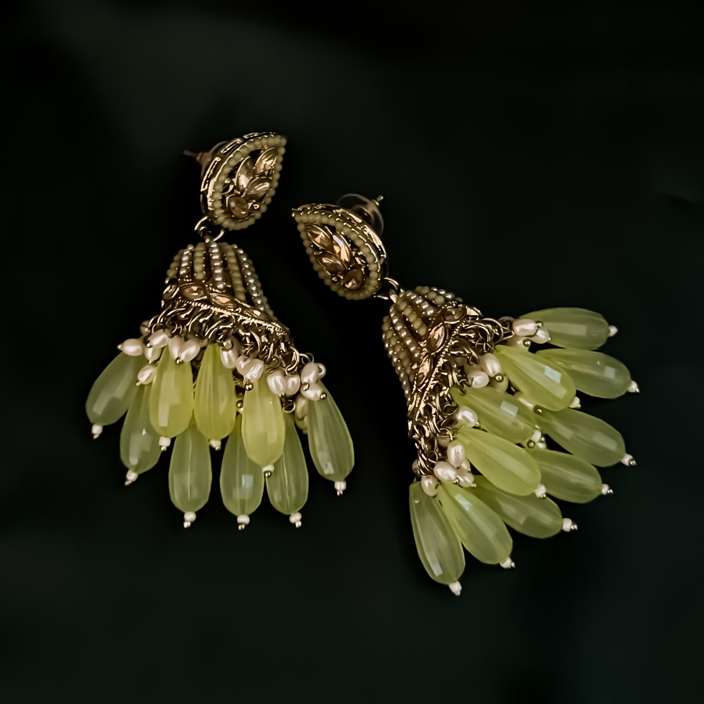 Maheer Jadau Jhumka Earrings - Pista Green