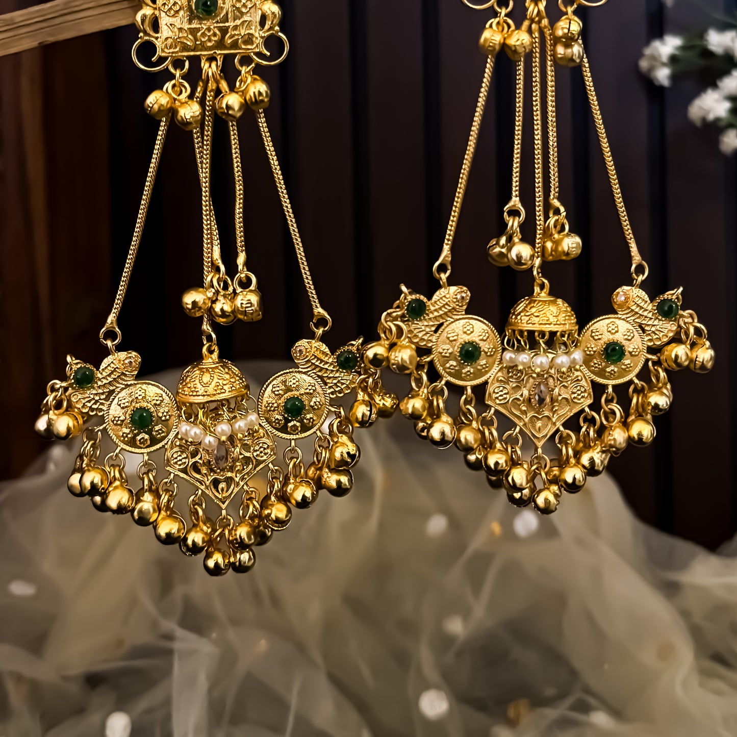 Kavyanshi Kashmiri Brass Ghungroo Jhumka Earrings - Green