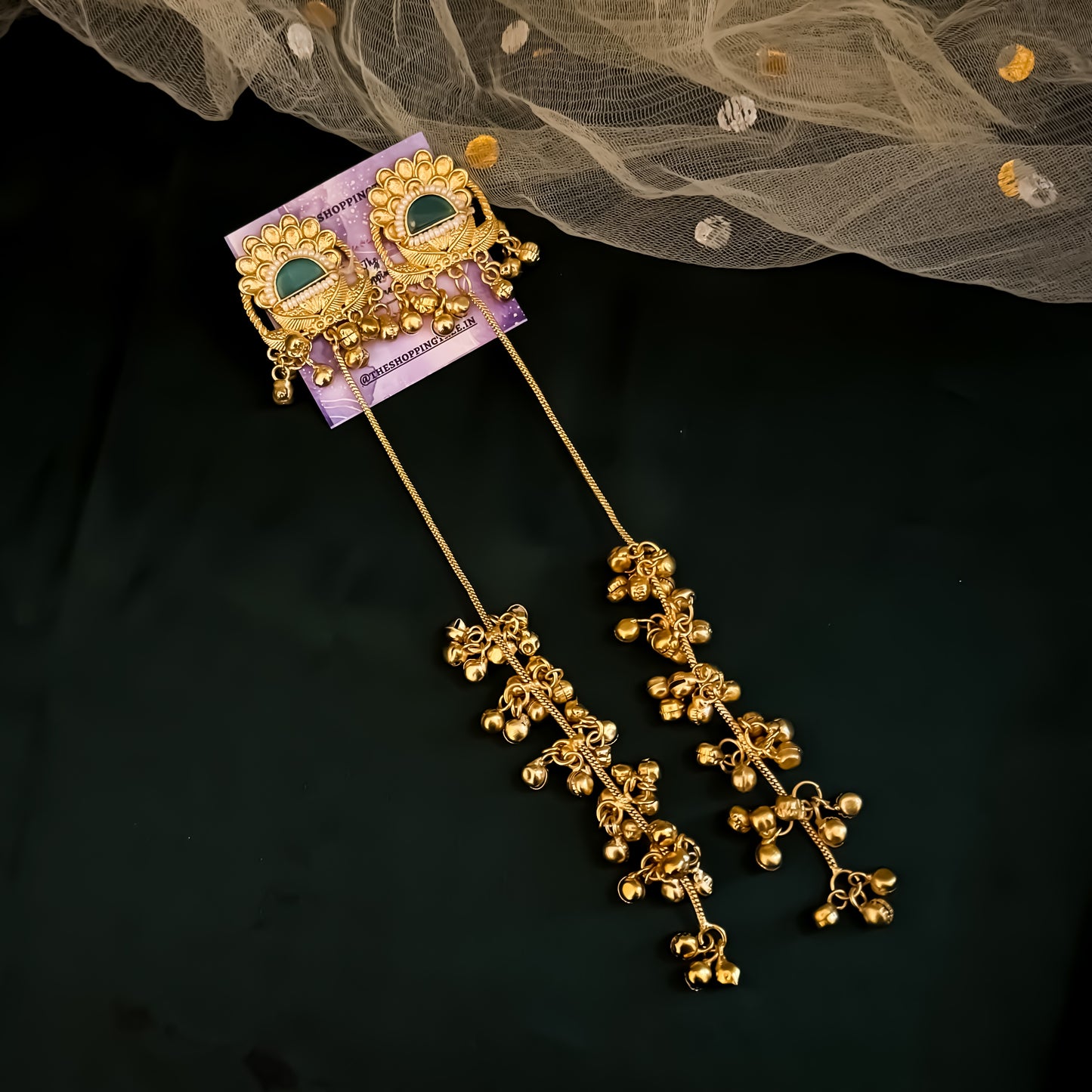 Nishita Premium Kashmiri Brass Ghungroo Dejhoor Earrings - Pastel green