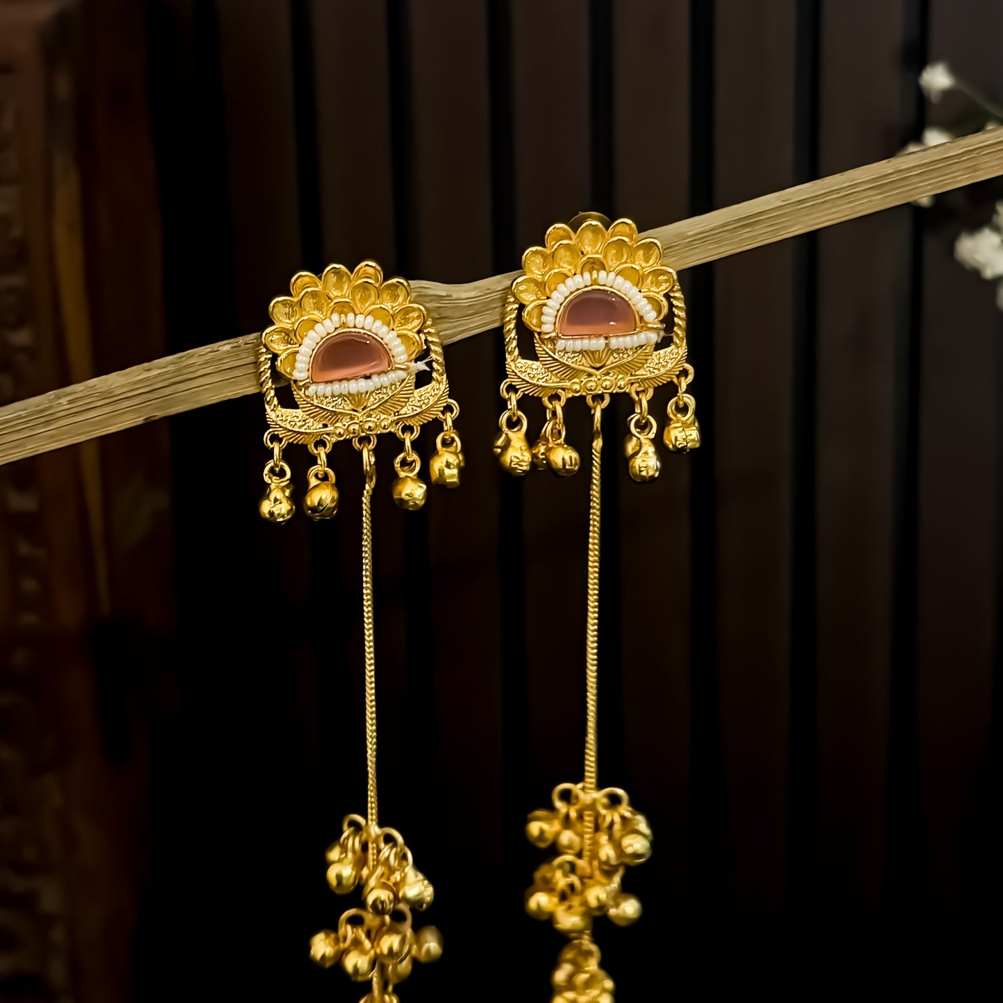 Nishita Premium Kashmiri Brass Ghungroo Dejhoor Earrings - Pastel Pink