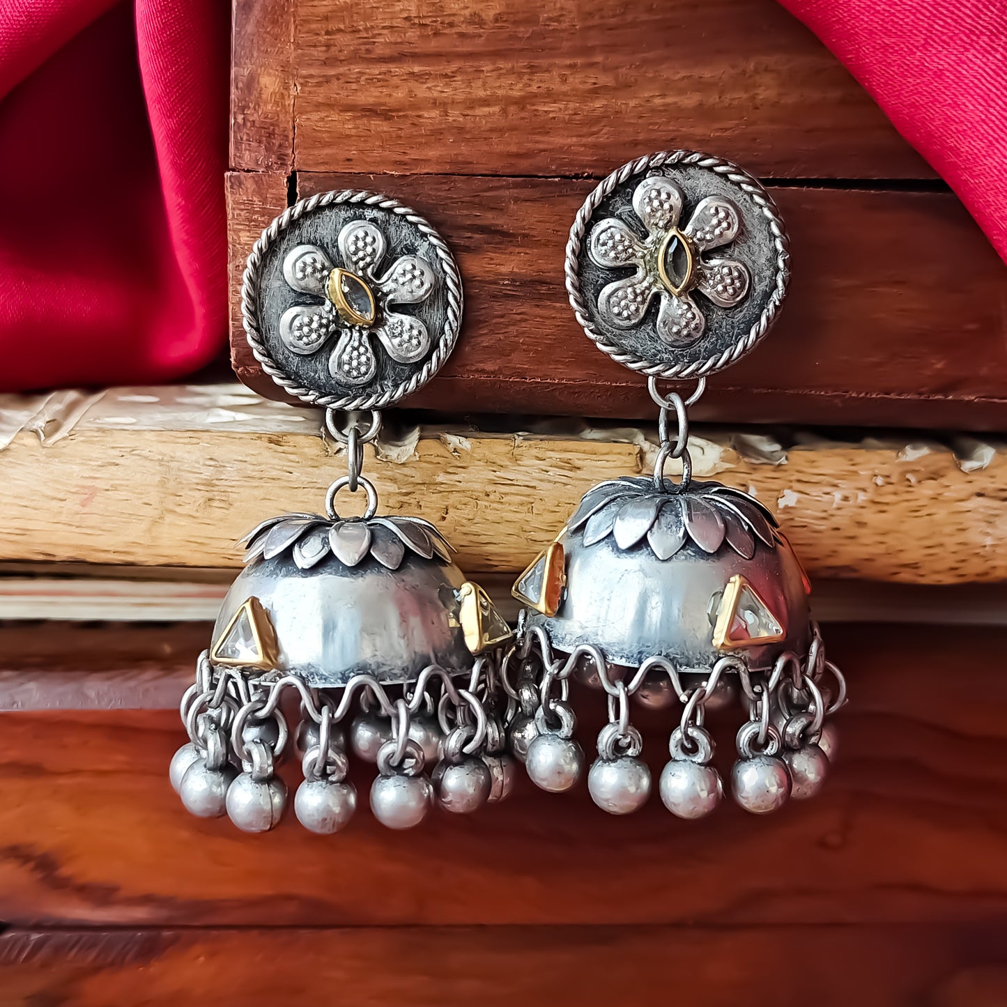 Manmeet Vintage Polish Jhumka Earrings