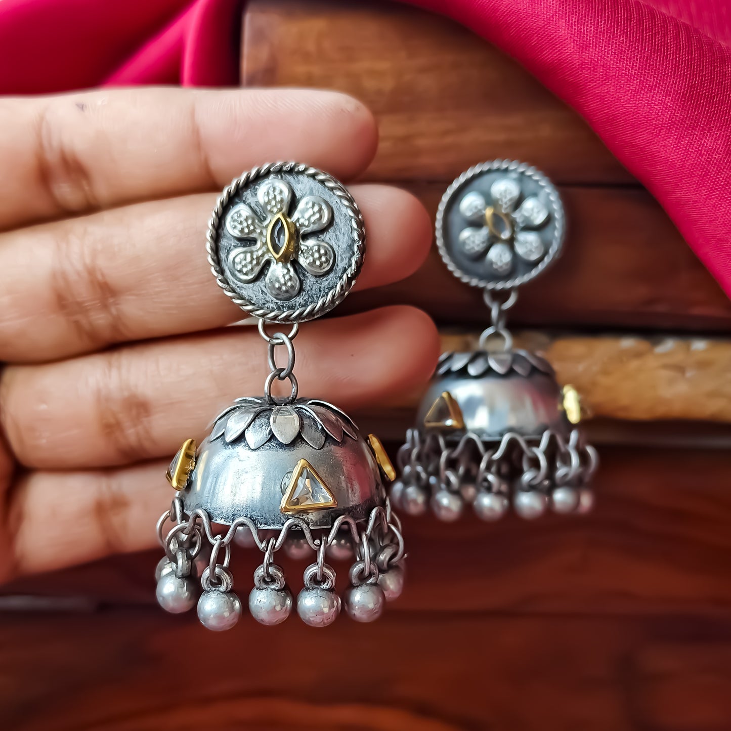 Manmeet Vintage Polish Jhumka Earrings