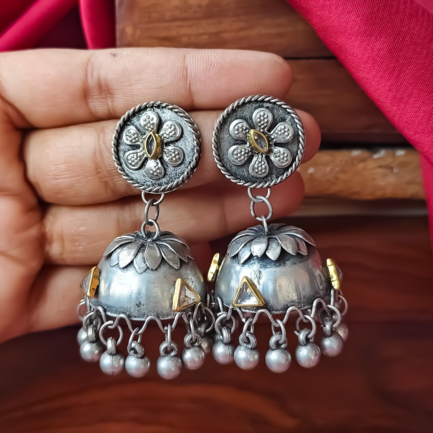 Manmeet Vintage Polish Jhumka Earrings