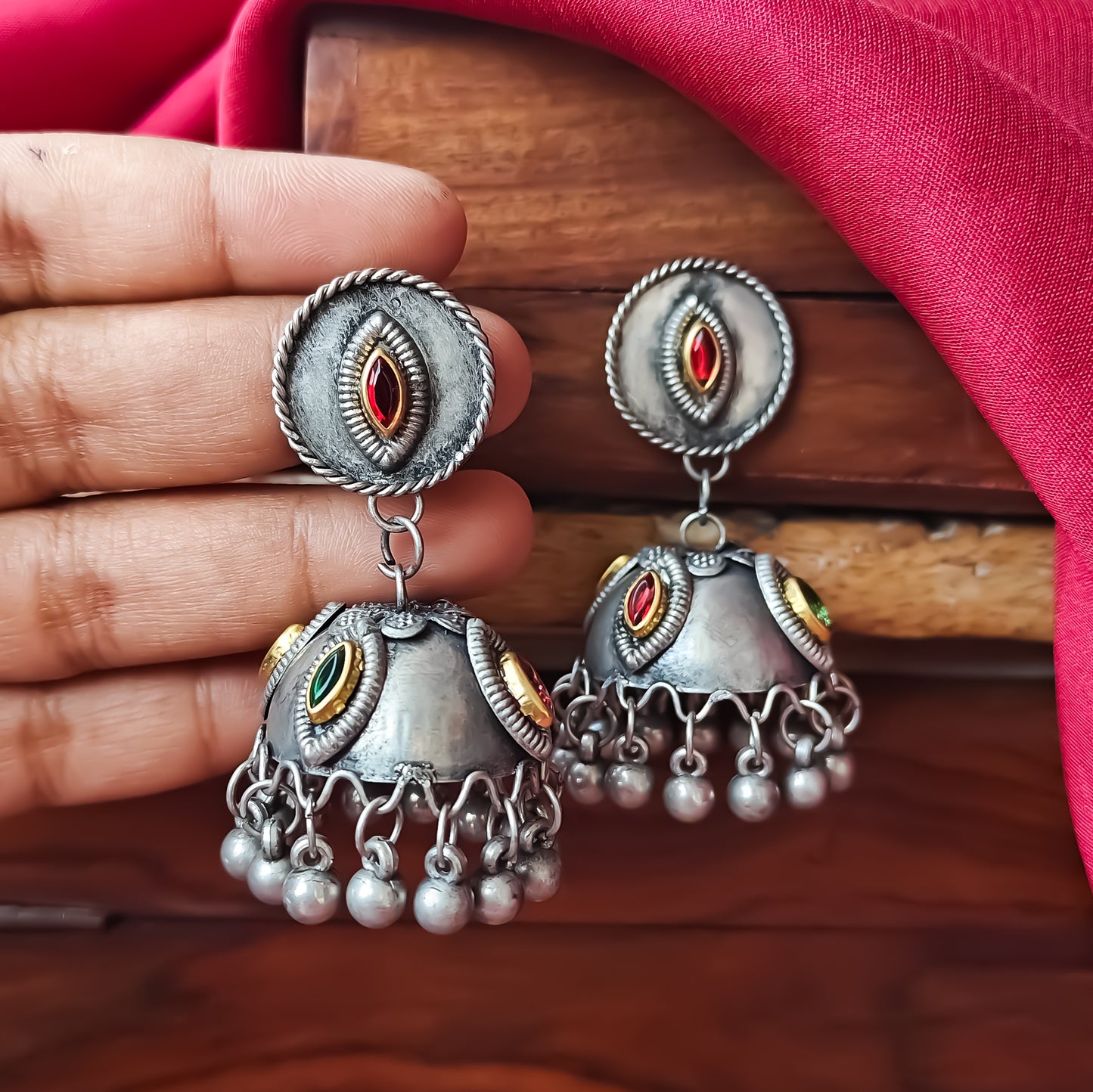 Manmeet Vintage Polish Jhumka Earrings - Multi