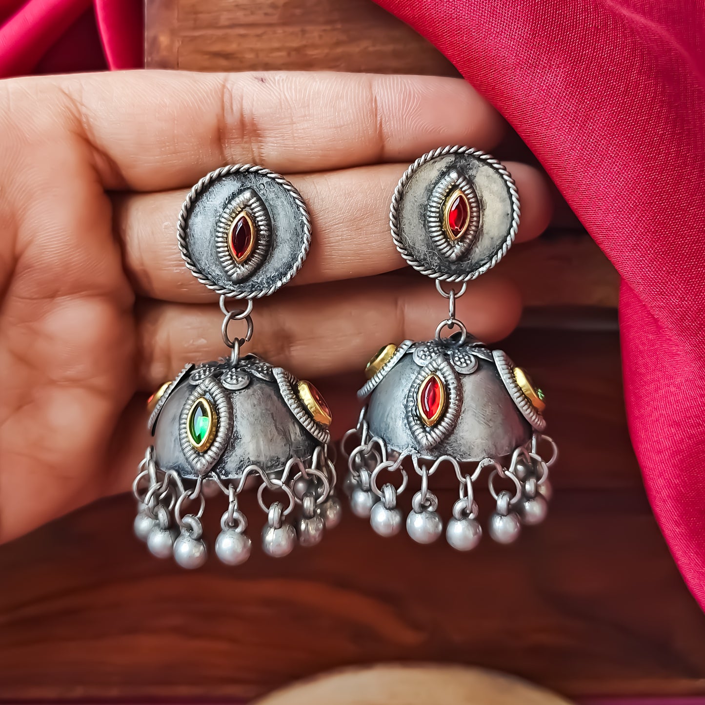 Manmeet Vintage Polish Jhumka Earrings - Multi