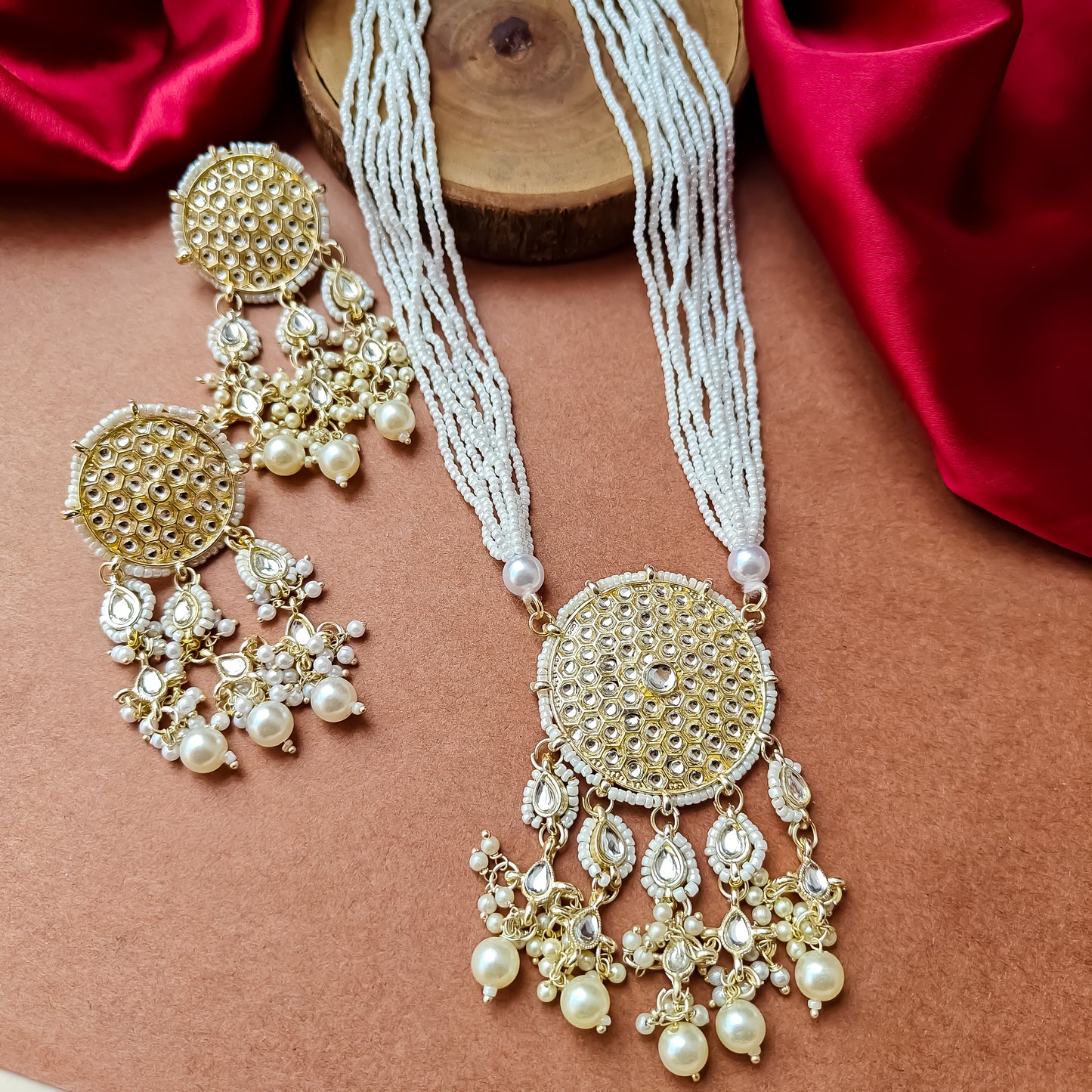 Soumya Golden Rani Haar Necklace Set with Earrings
