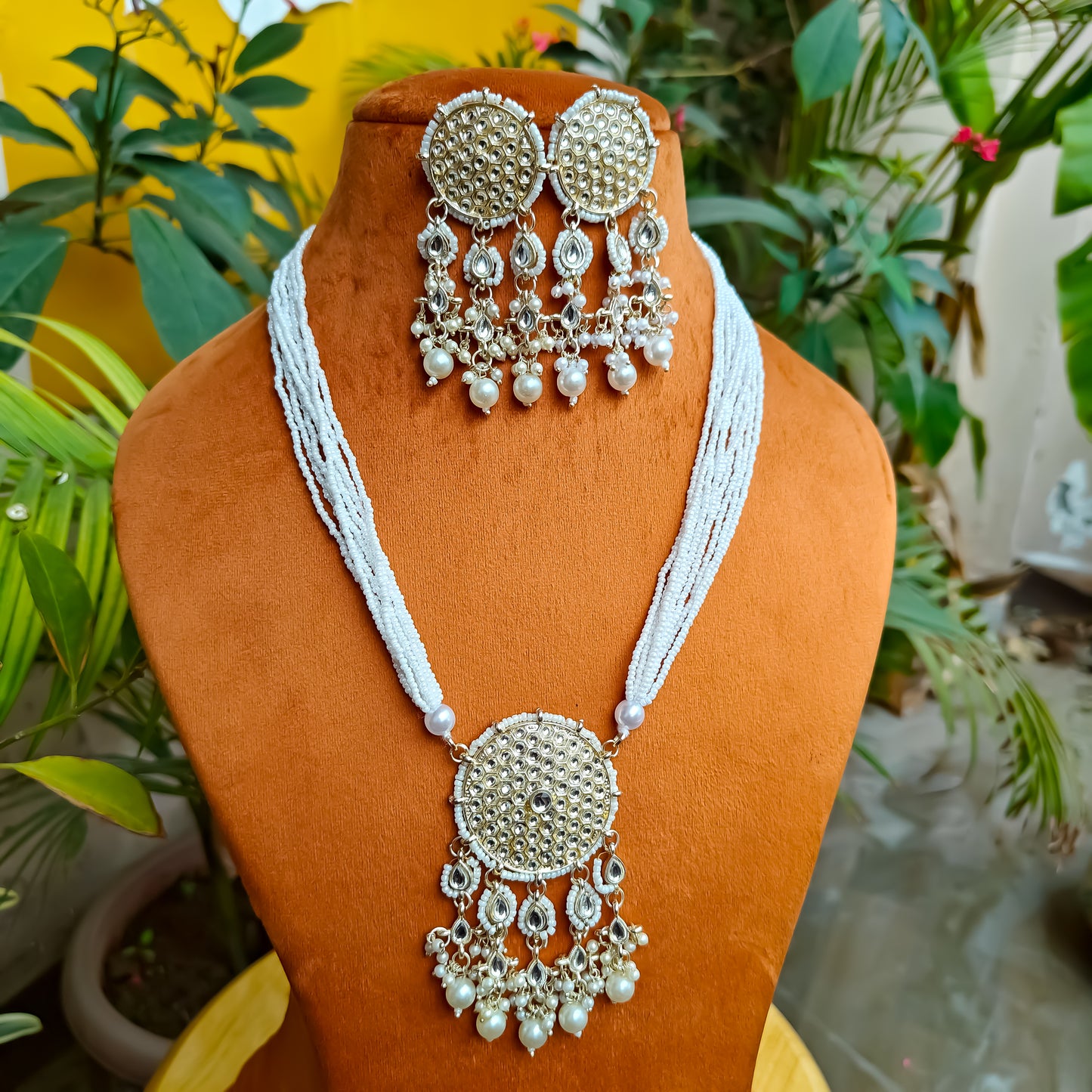 Soumya Golden Rani Haar Necklace Set with Earrings
