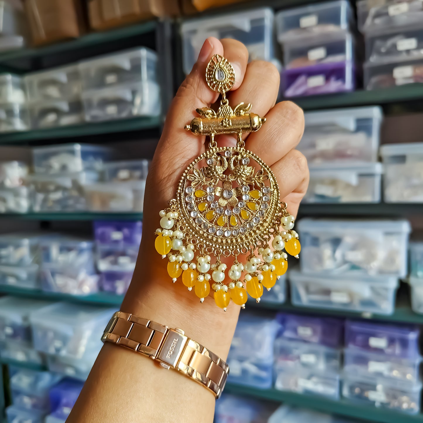 Preet Chandbali Earrings- Yellow