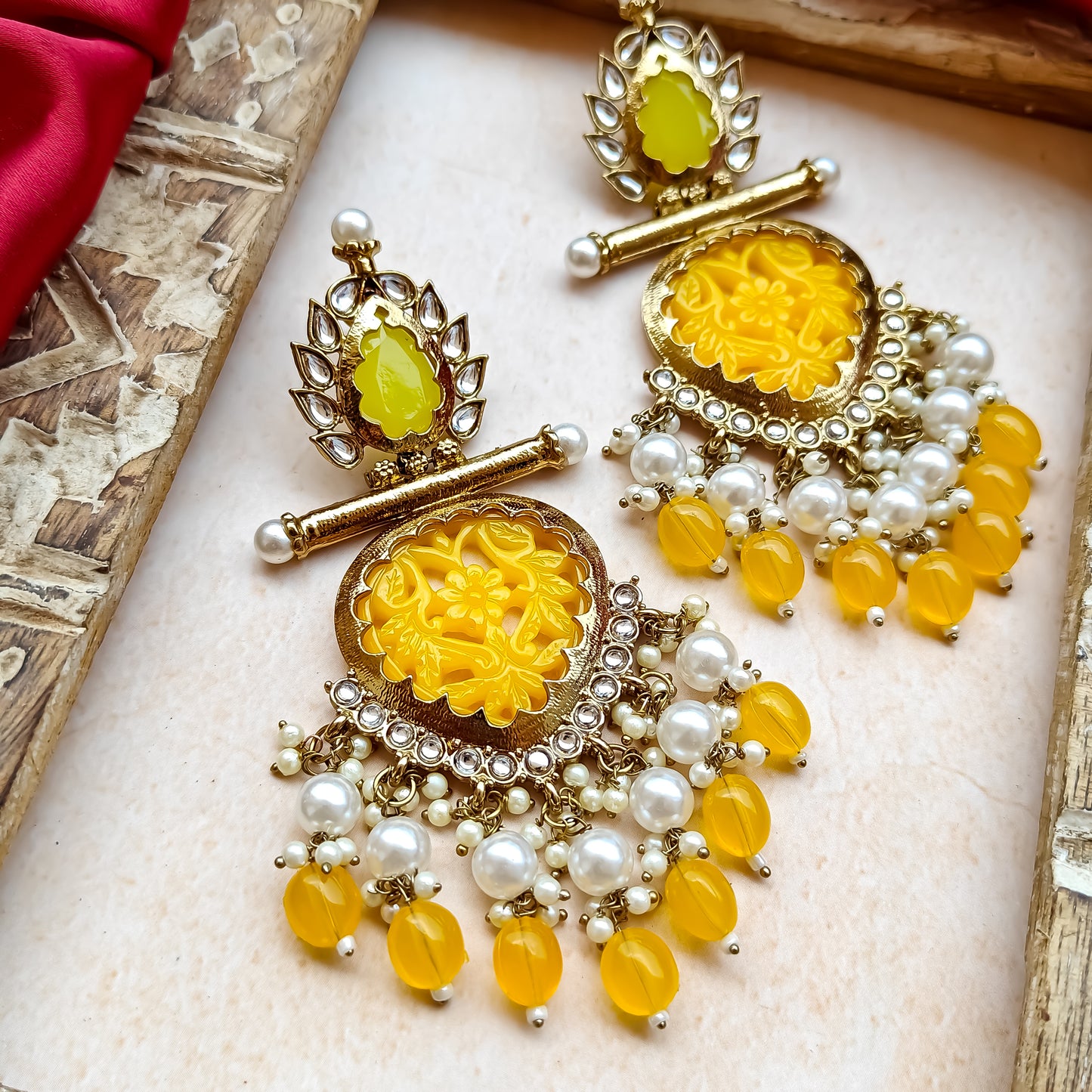 Shagun Cutwork Chandbali Earrings - Yellow