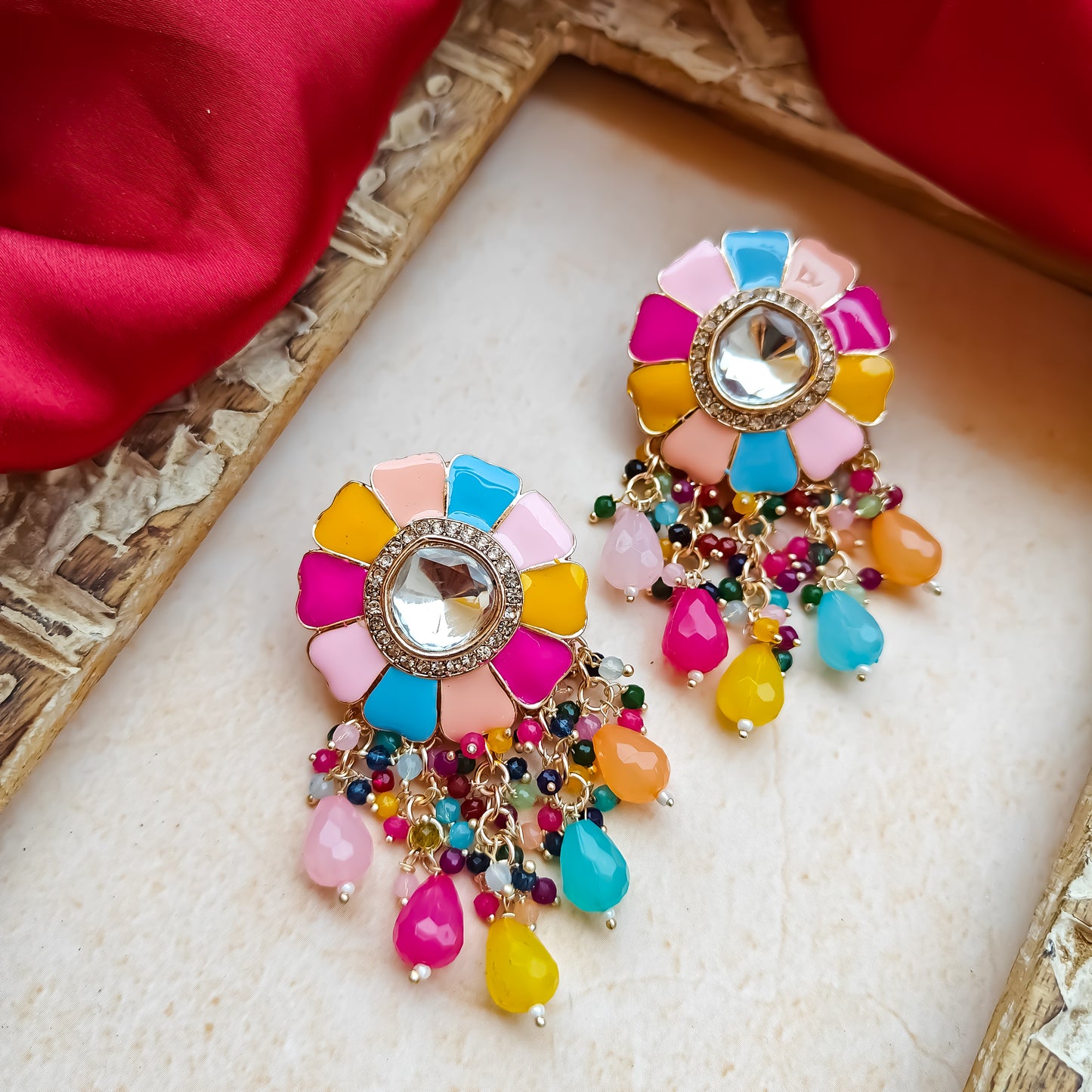 Noori Polki Stud Earrings - Multi