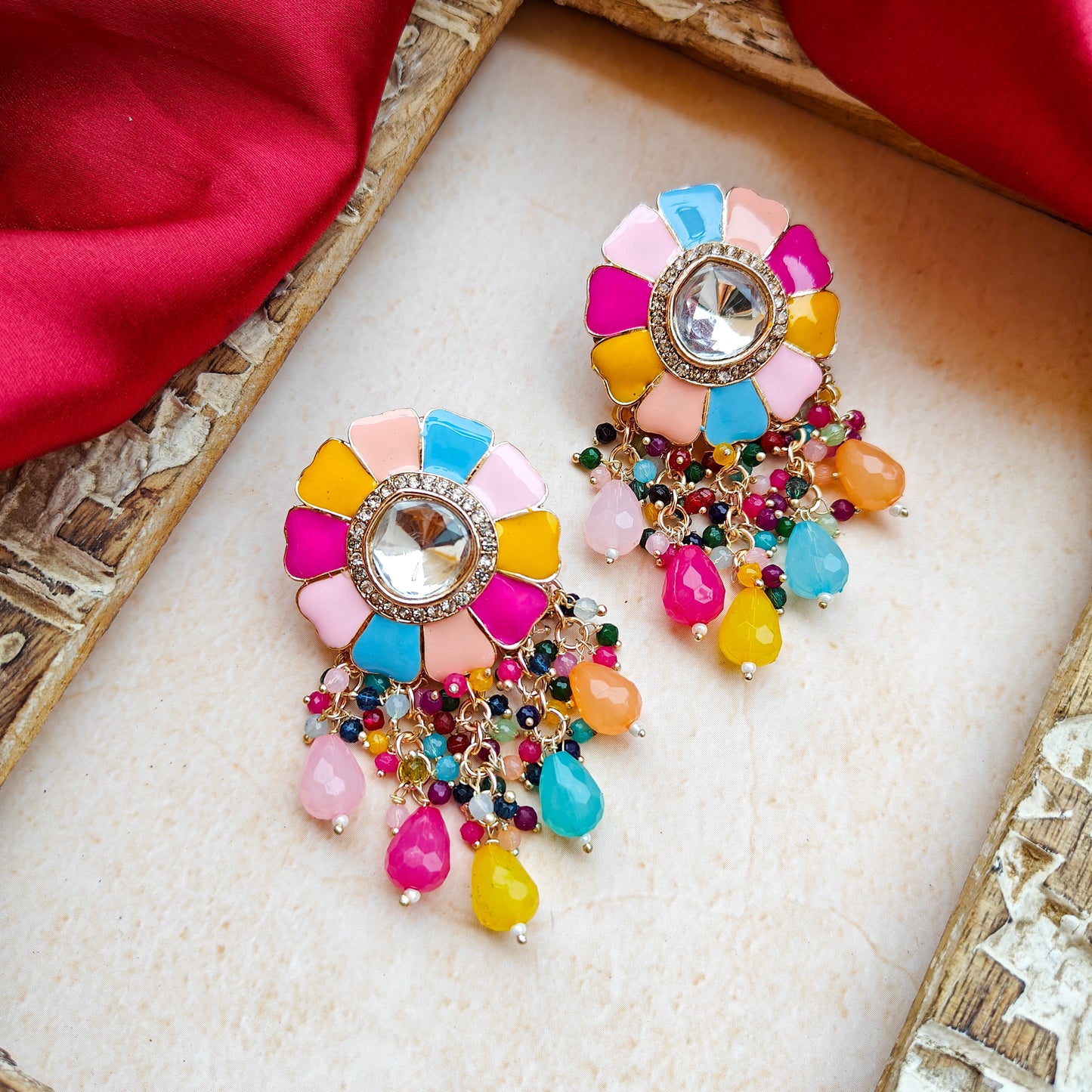 Noori Polki Stud Earrings - Multi