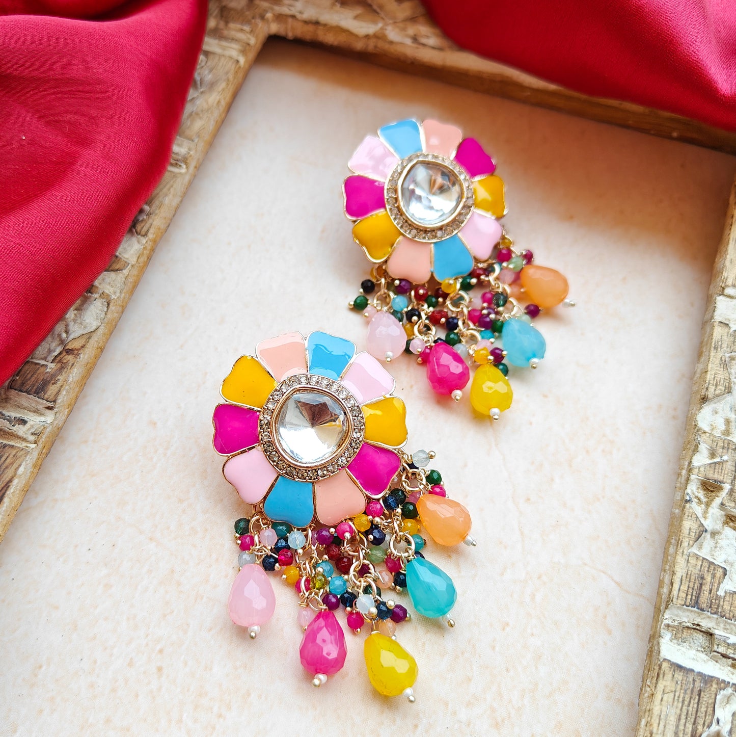 Noori Polki Stud Earrings - Multi