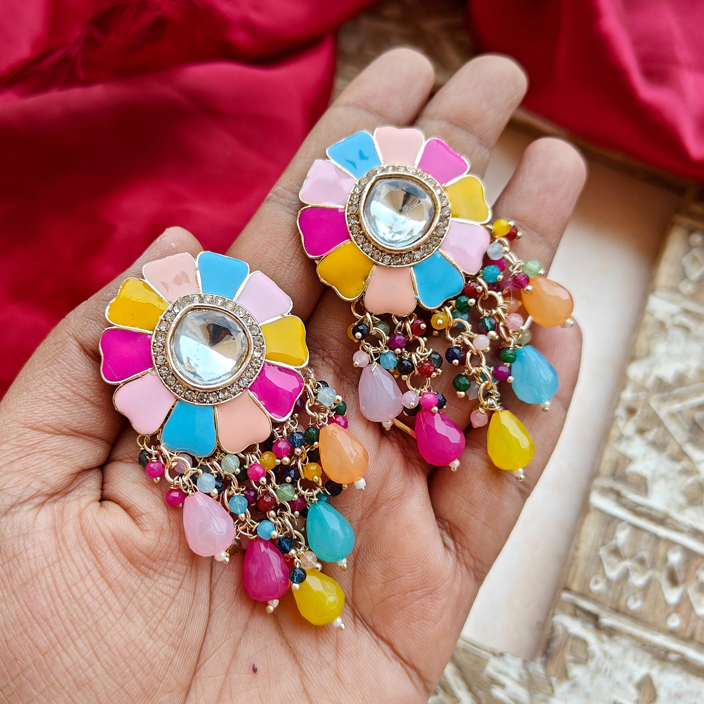 Noori Polki Stud Earrings - Multi
