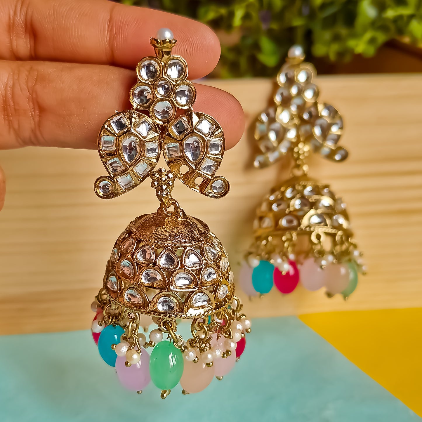 Naaz Dabi Kundan Jhumka Earring - Multi
