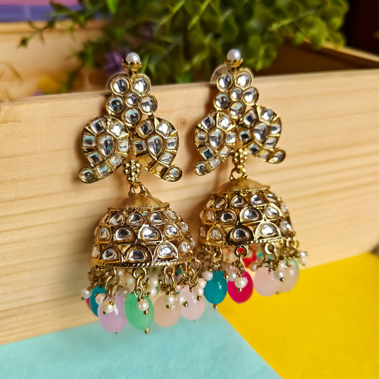 Naaz Dabi Kundan Jhumka Earring - Multi