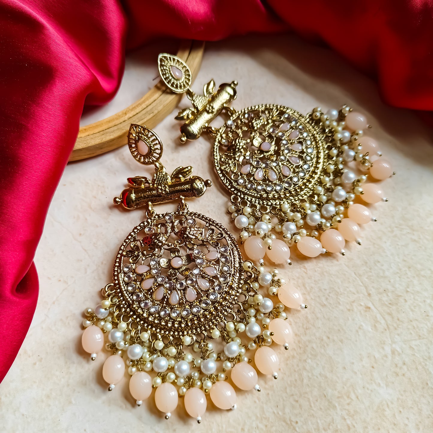 Preet Chandbali Earrings- Peach