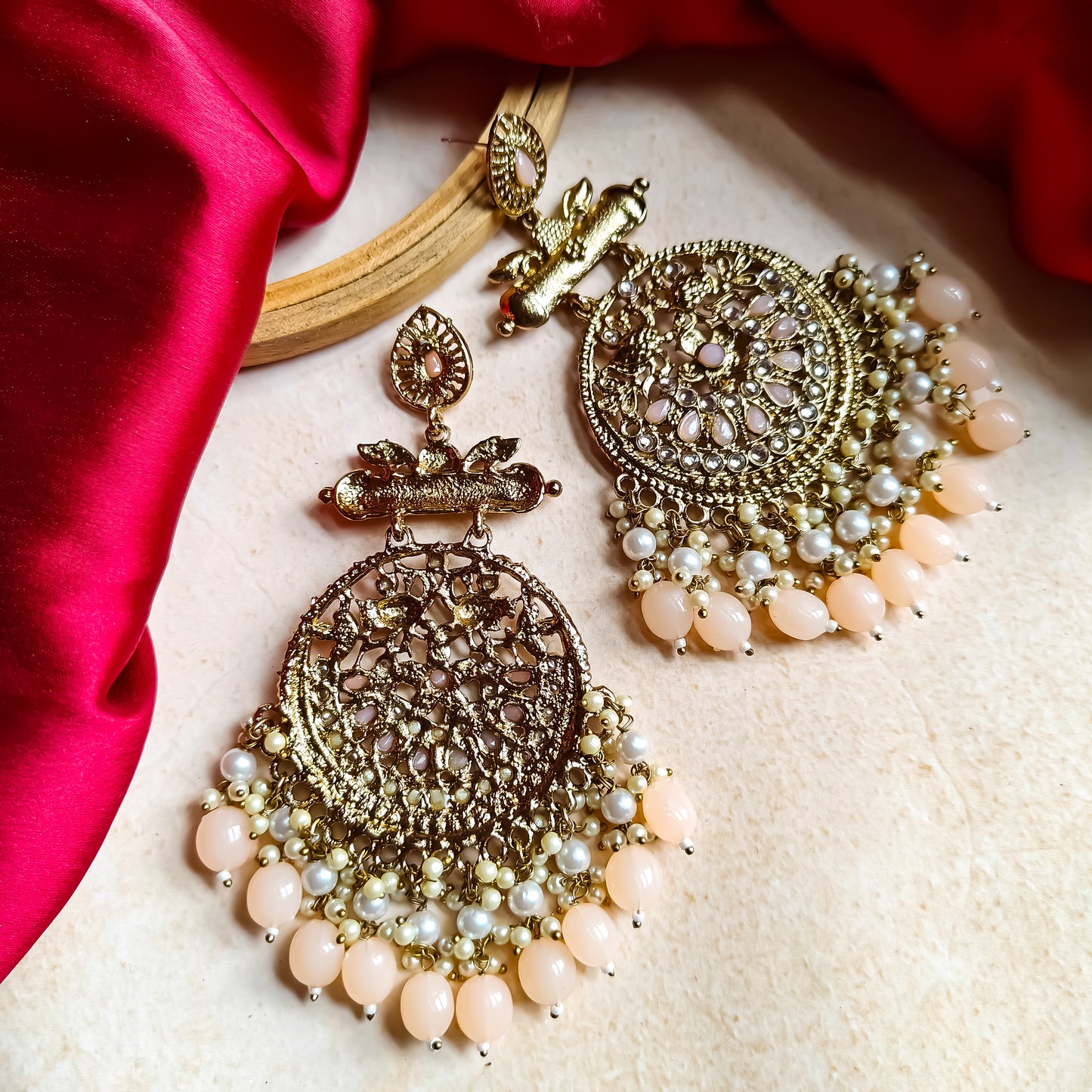 Preet Chandbali Earrings- Peach