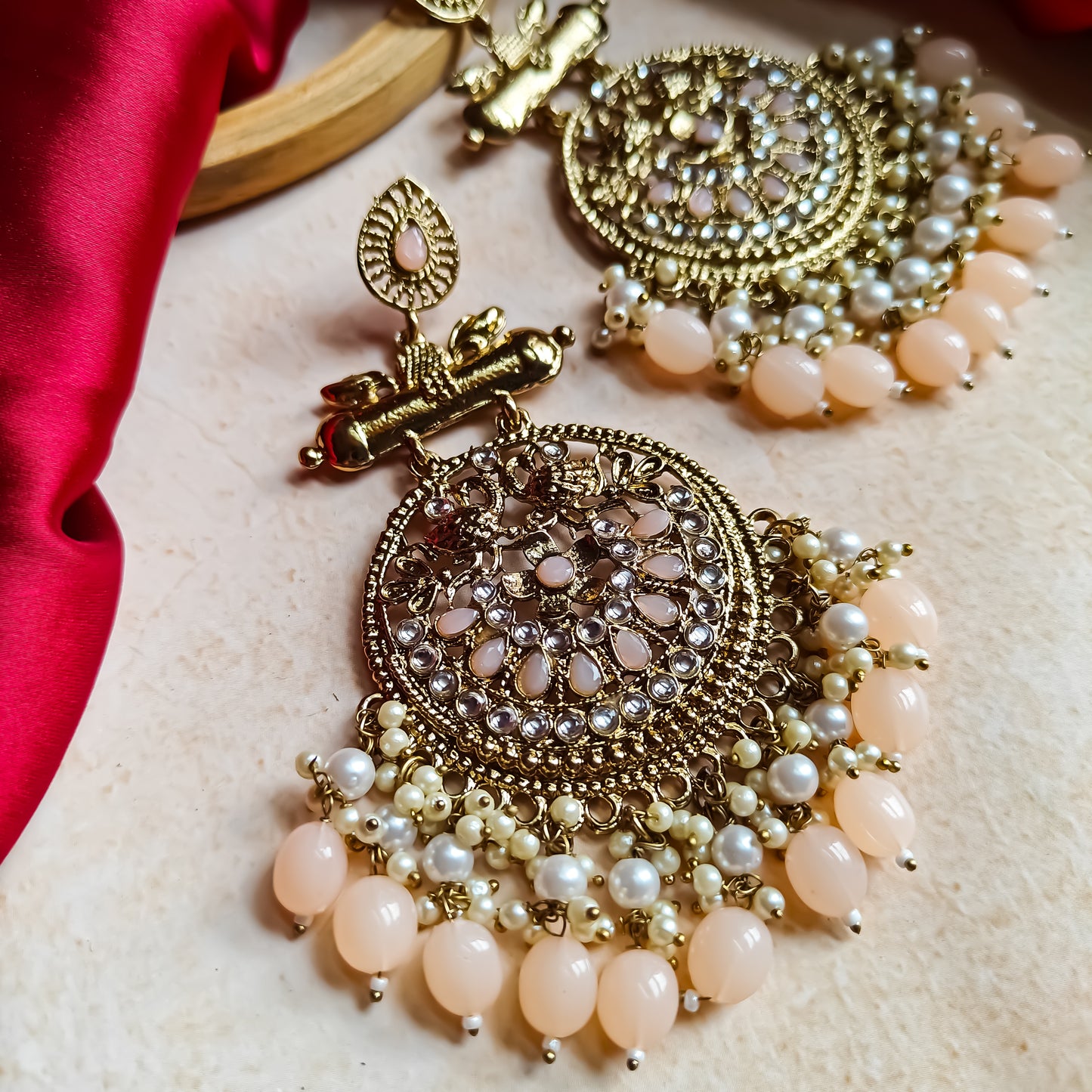 Preet Chandbali Earrings- Peach