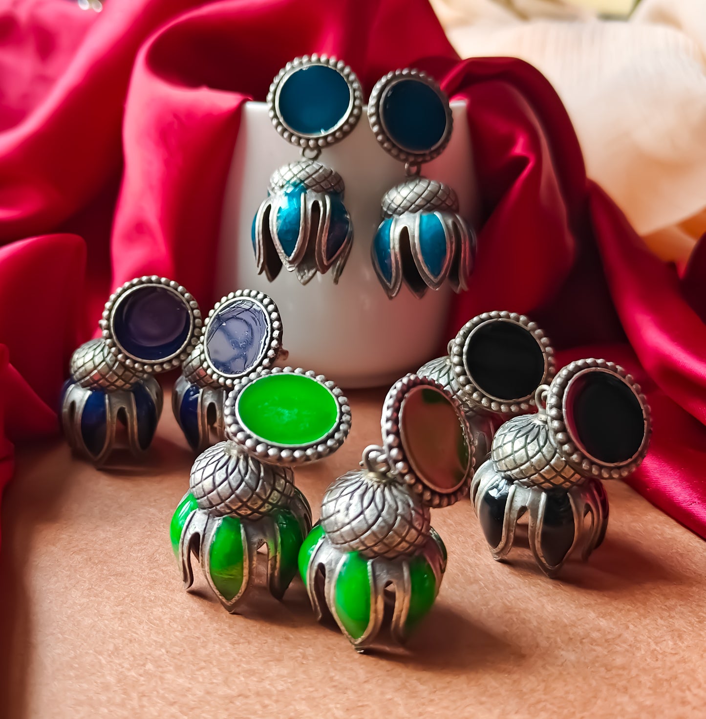 Kamal SLA Brass Meenakari Jhumka Earrings- Green