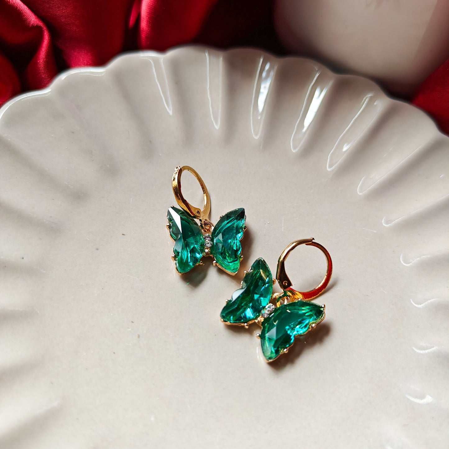 Butterfly Pendant Earrings Combo Set - Aqua Green
