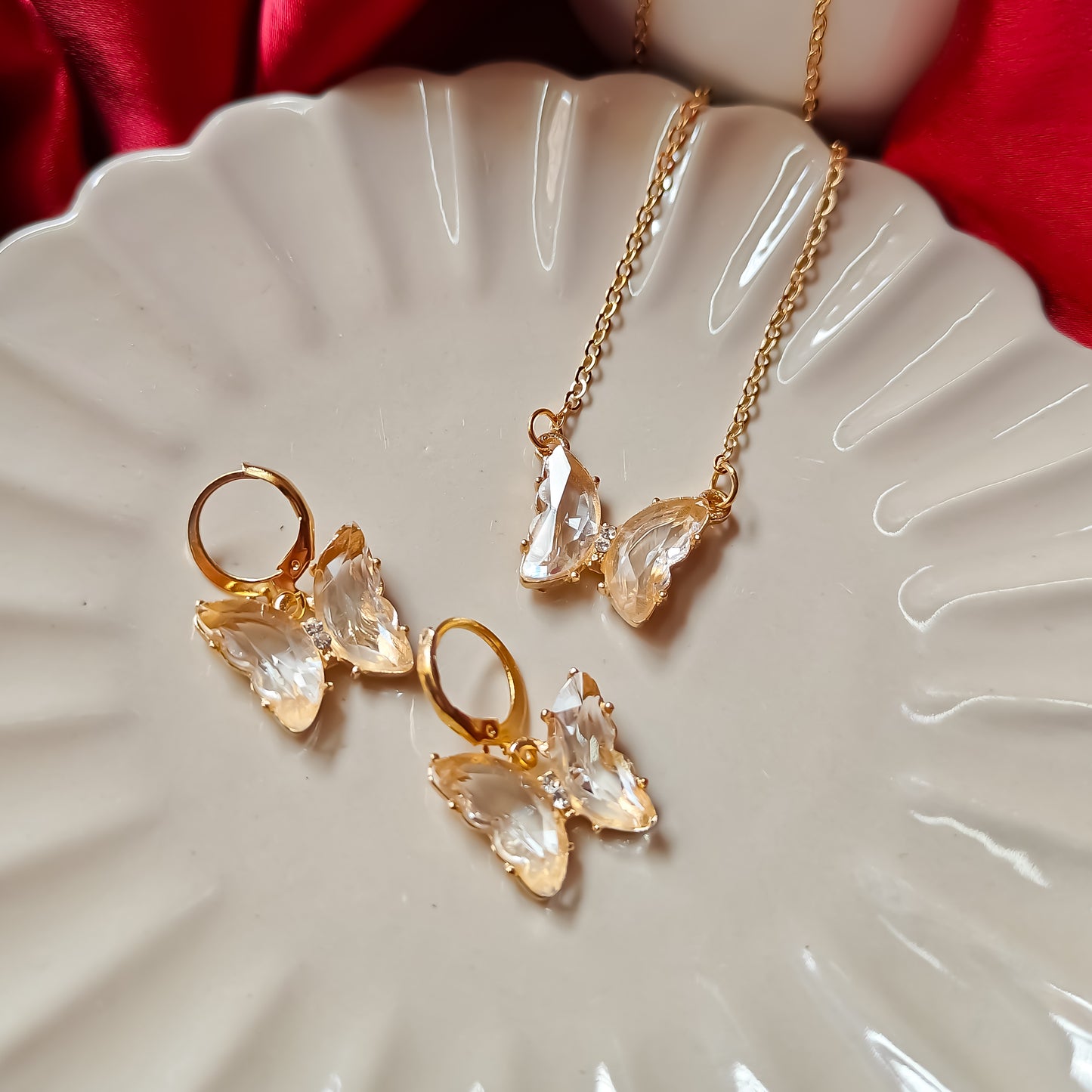 Butterfly Pendant Earrings Combo Set - Peach