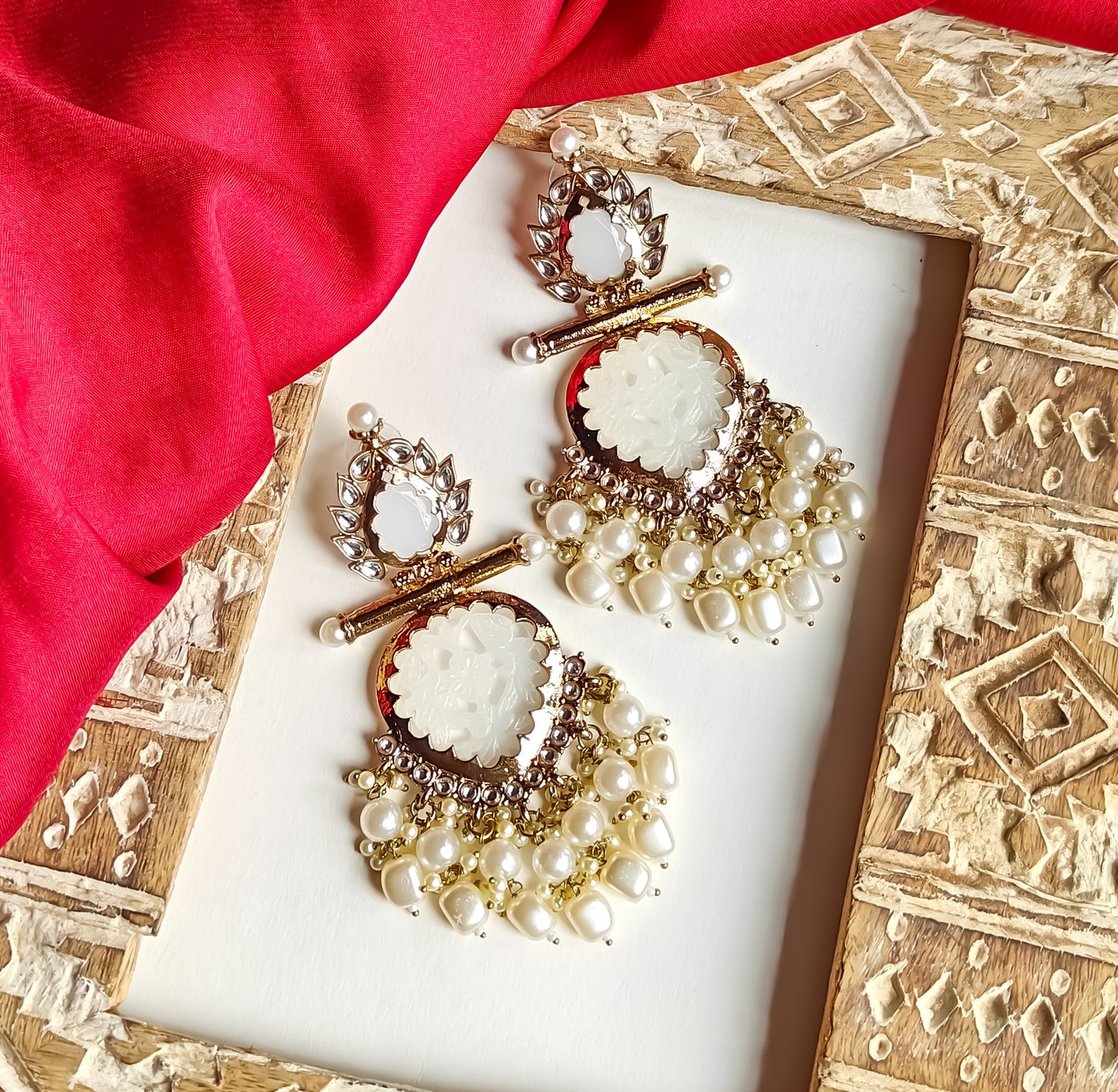Shagun Cutwork Chandbali Earrings - Golden