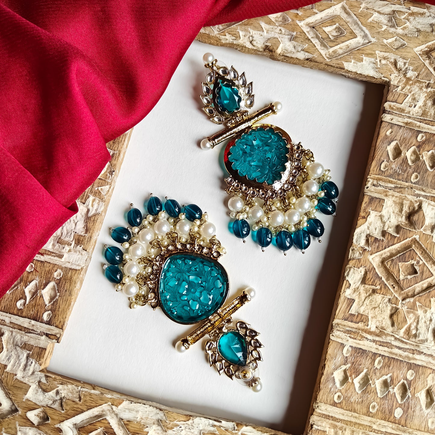 Shagun Cutwork Chandbali Earrings - Peacock Blue