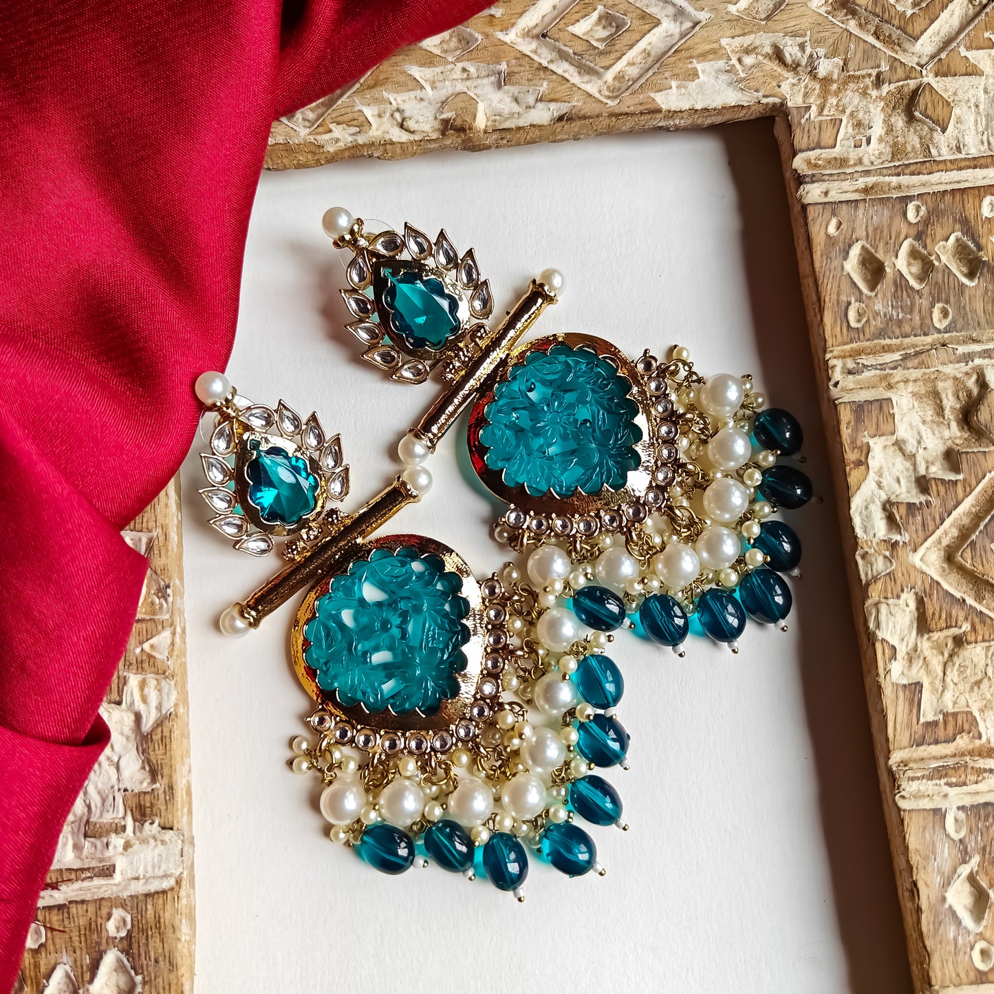 Shagun Cutwork Chandbali Earrings - Peacock Blue