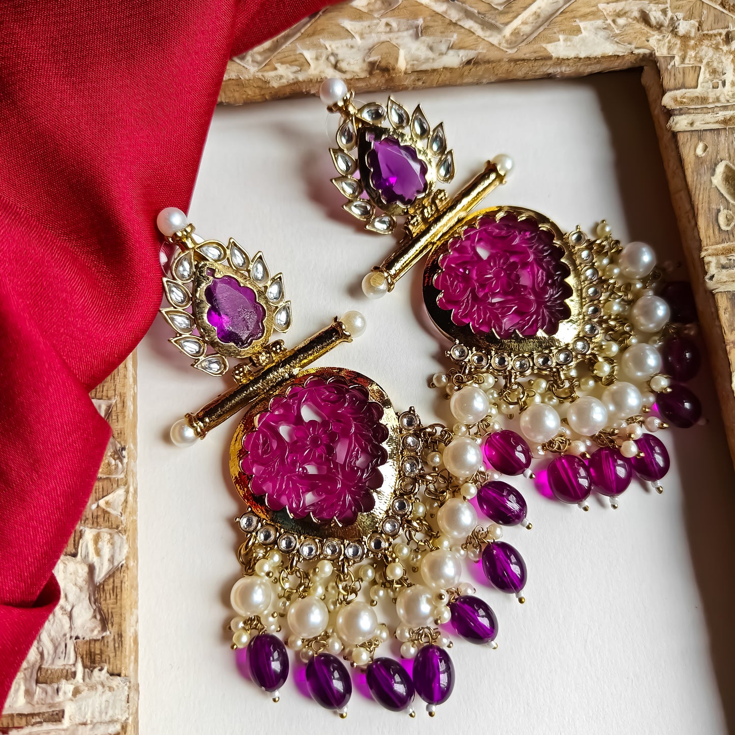 Shagun Cutwork Chandbali Earrings - Purple