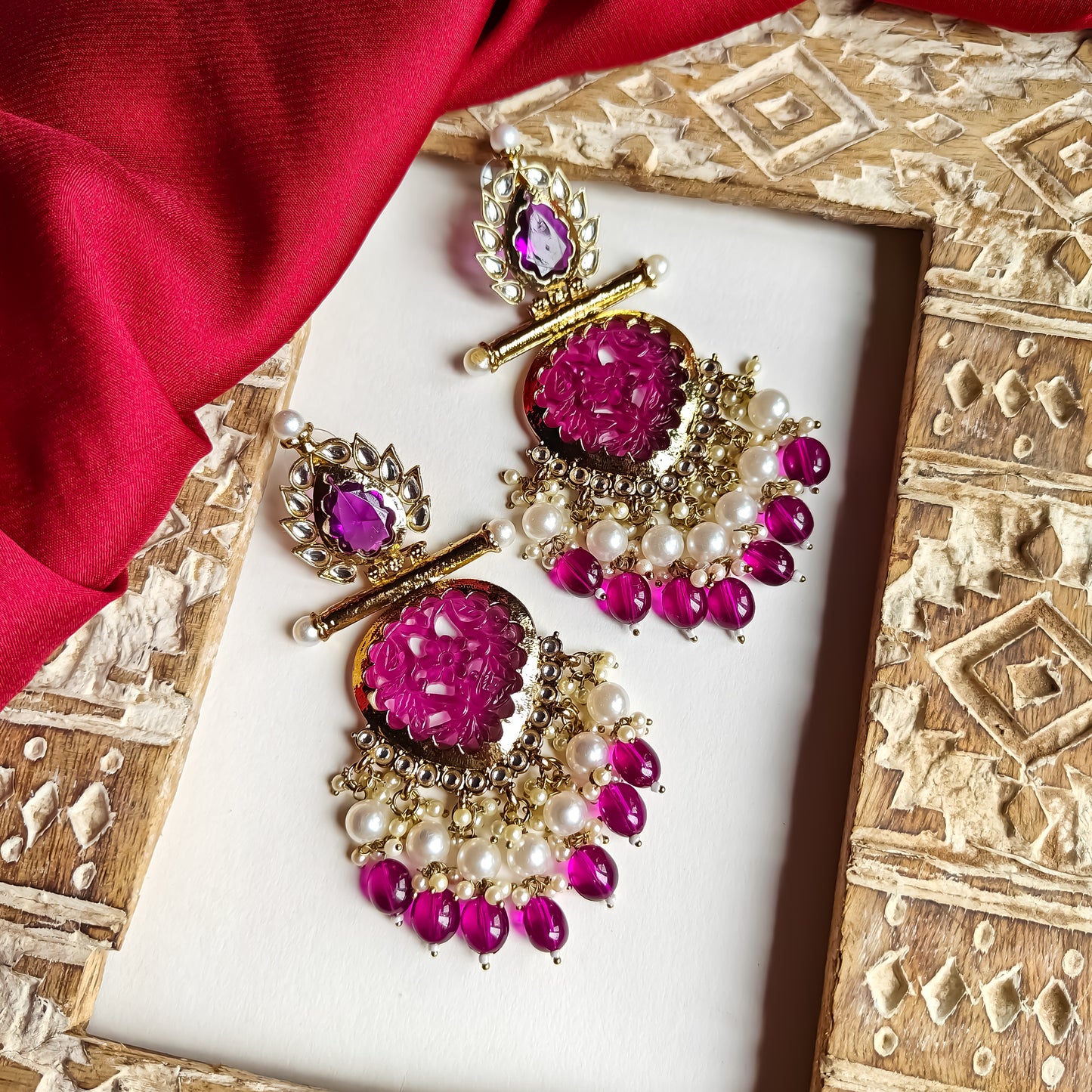 Shagun Cutwork Chandbali Earrings - Purple