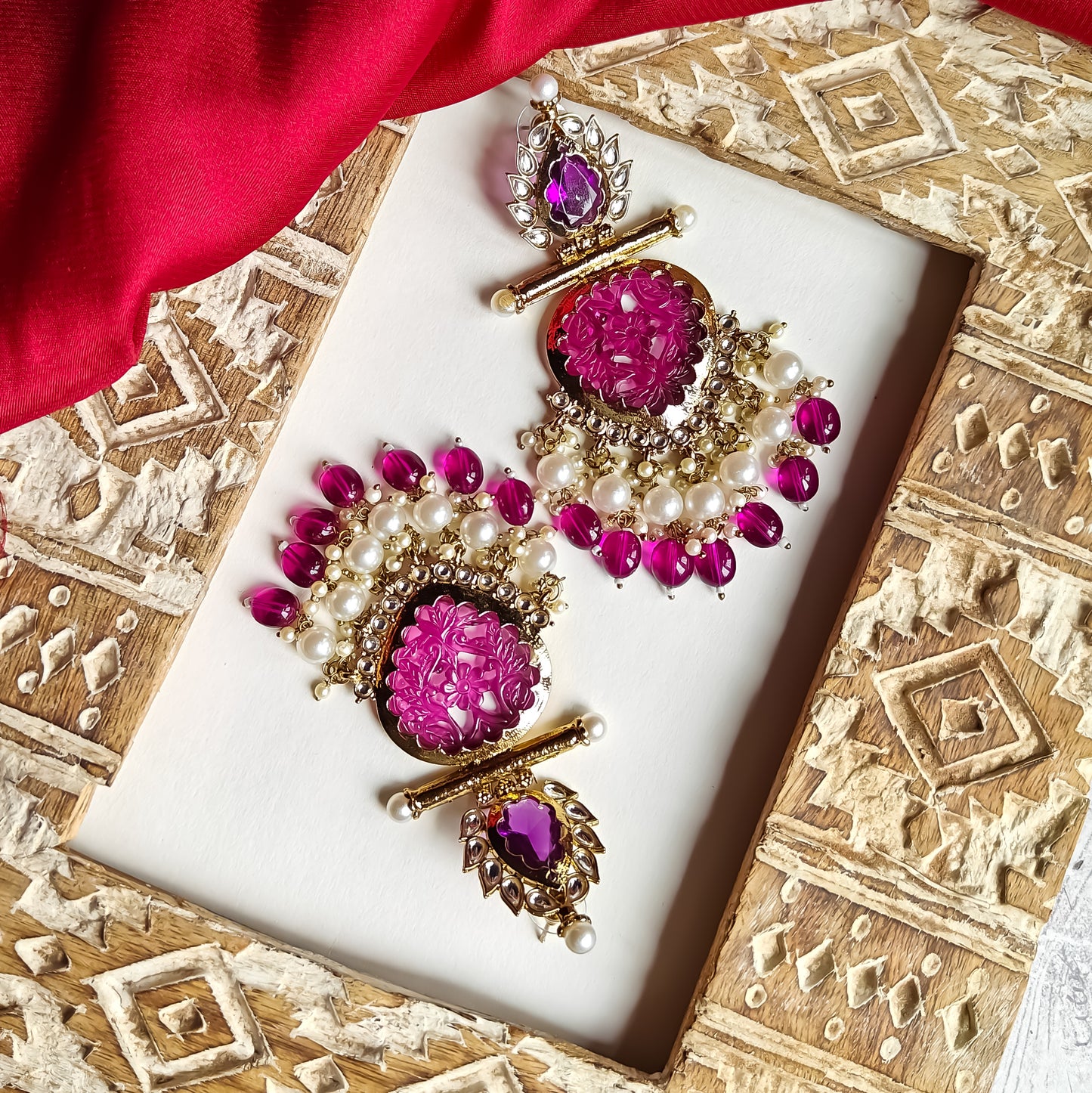 Shagun Cutwork Chandbali Earrings - Purple