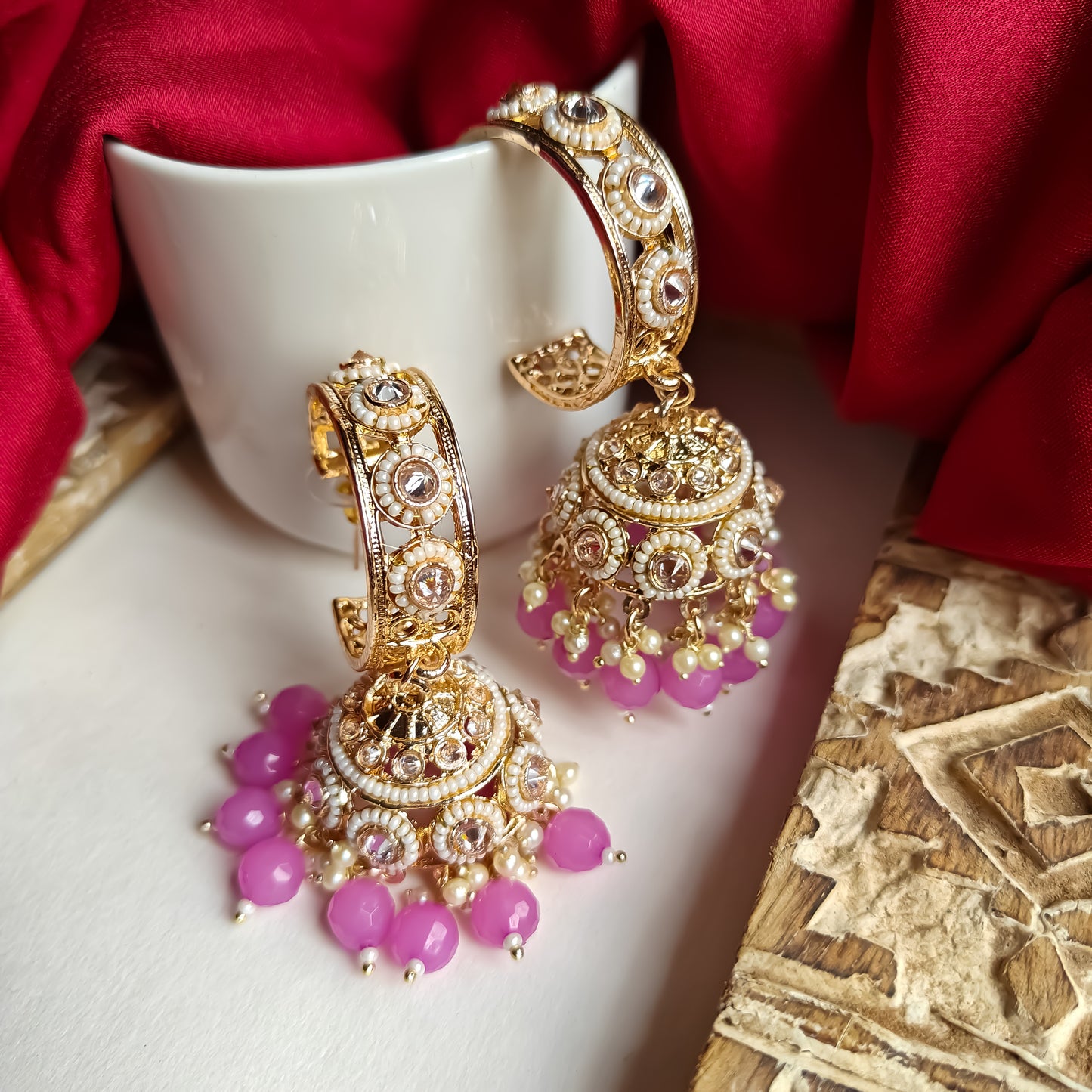 Amrina Premium Bali Jhumka Earrings - Lavender Purple