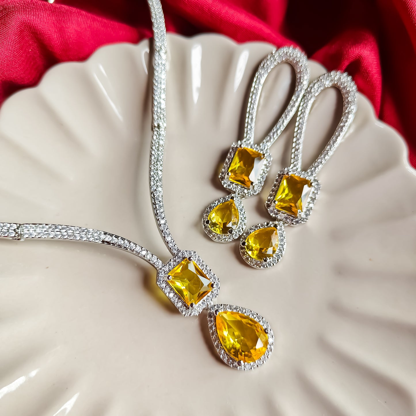 Deepika Inspired AD Necklace Set Crystal Yellow