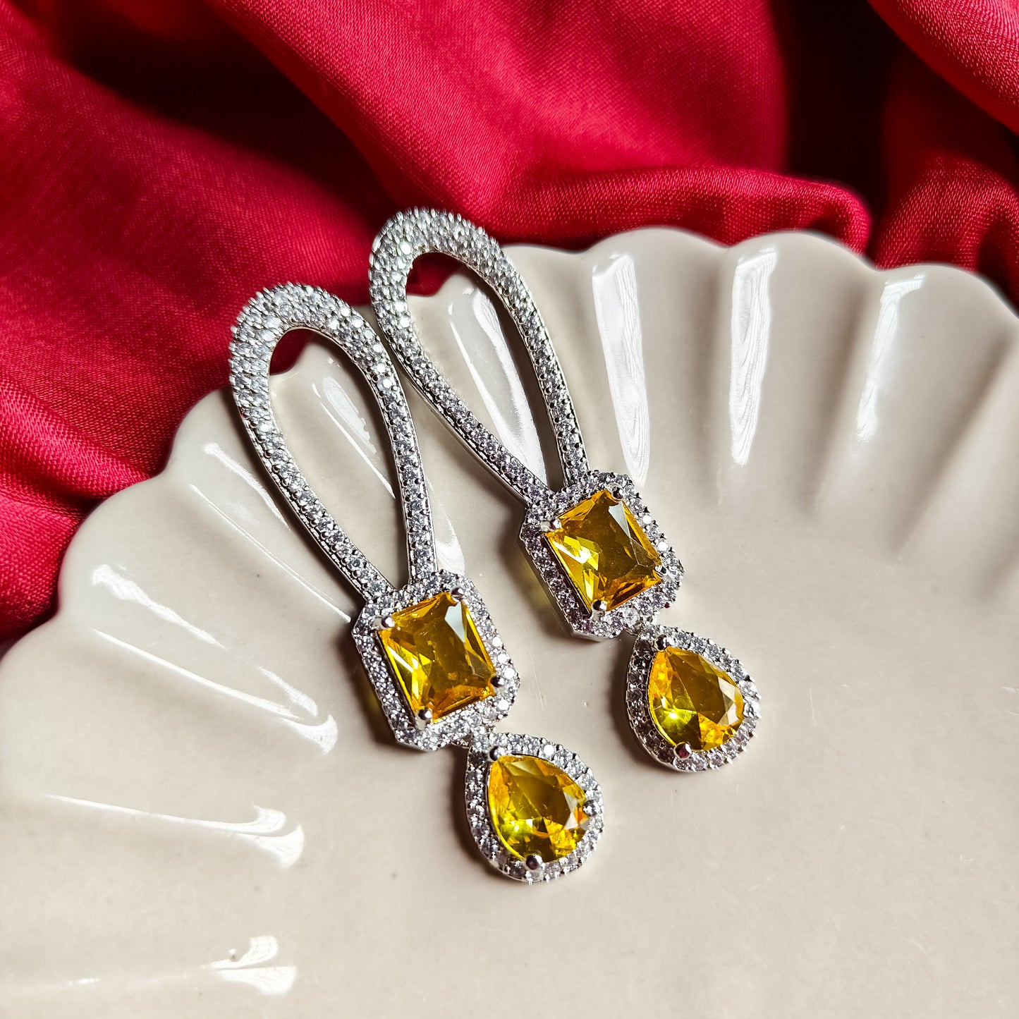 Deepika Inspired AD Necklace Set Crystal Yellow