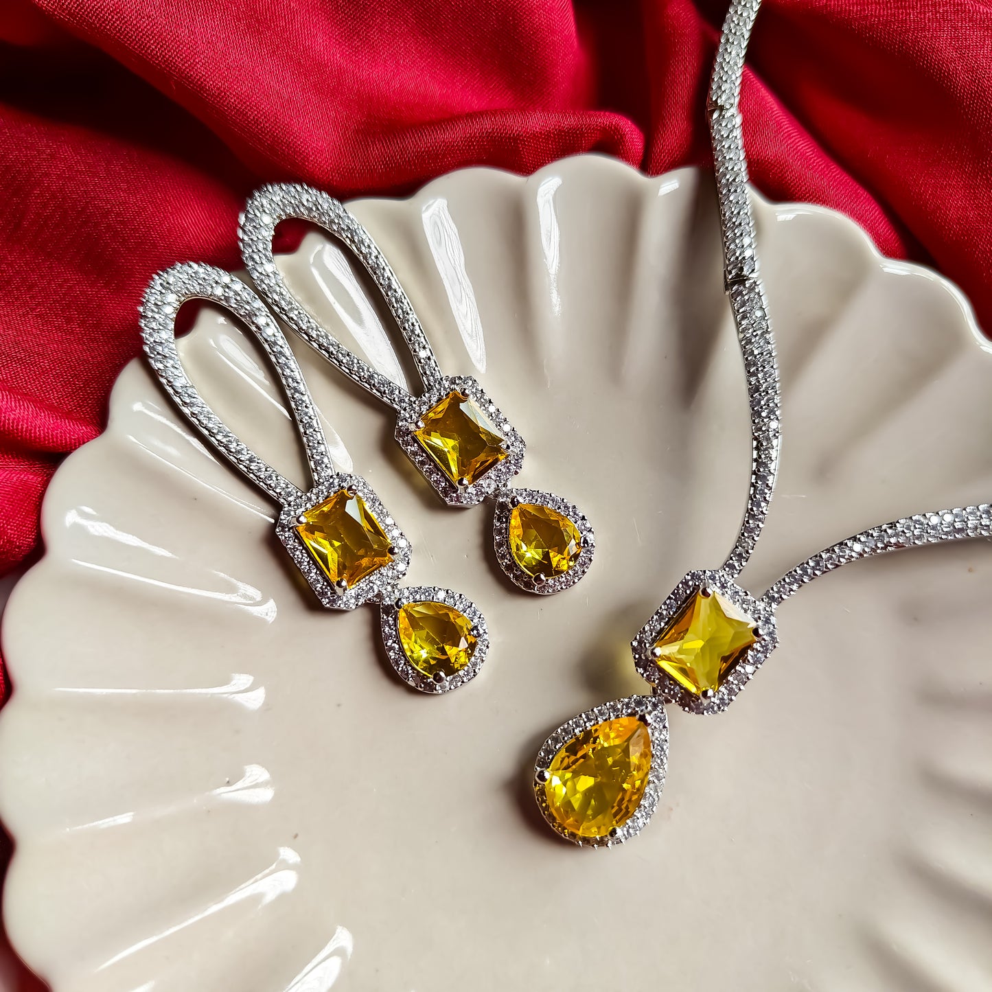 Deepika Inspired AD Necklace Set Crystal Yellow