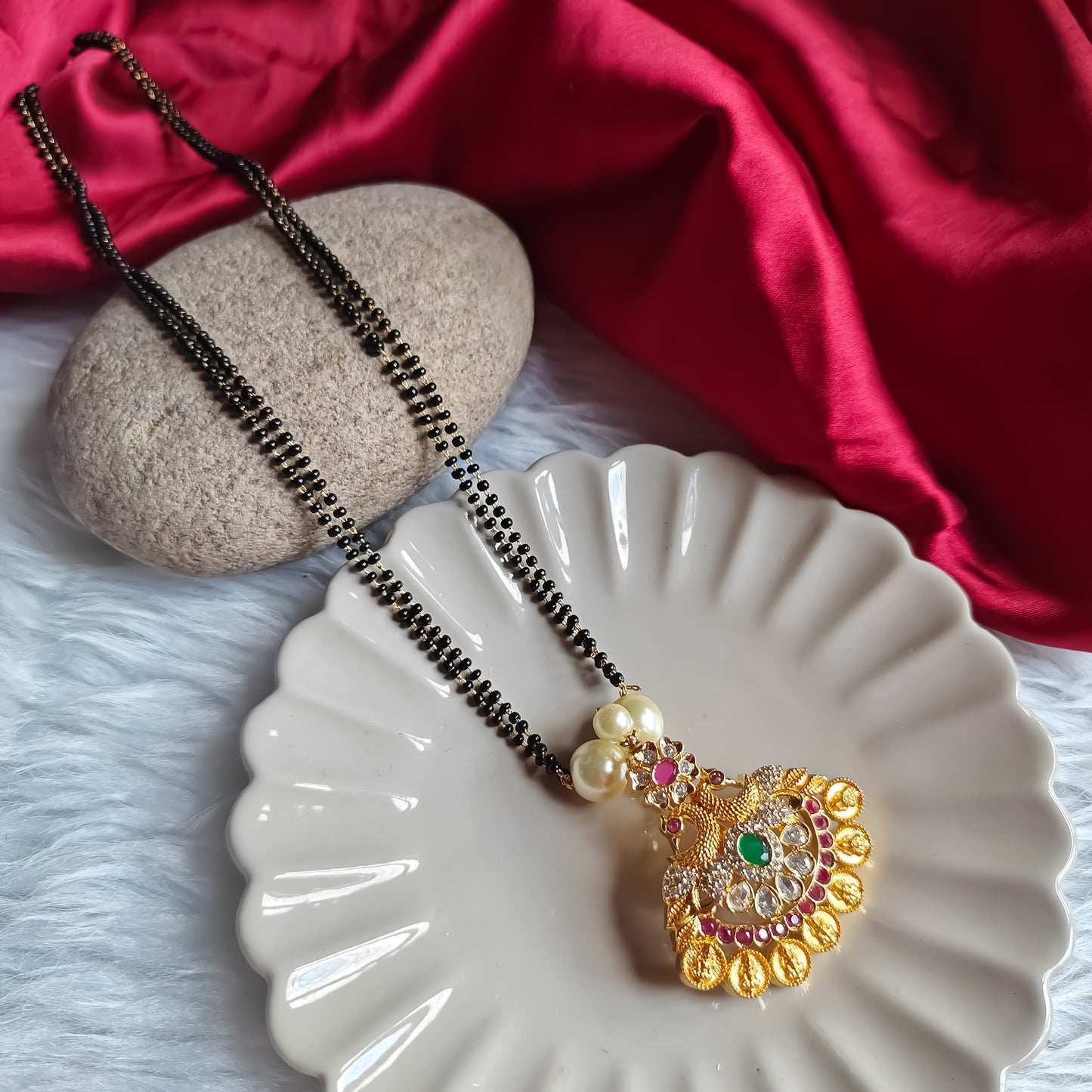 Peacock AD Mangalsutra with Green & Emerald Stones
