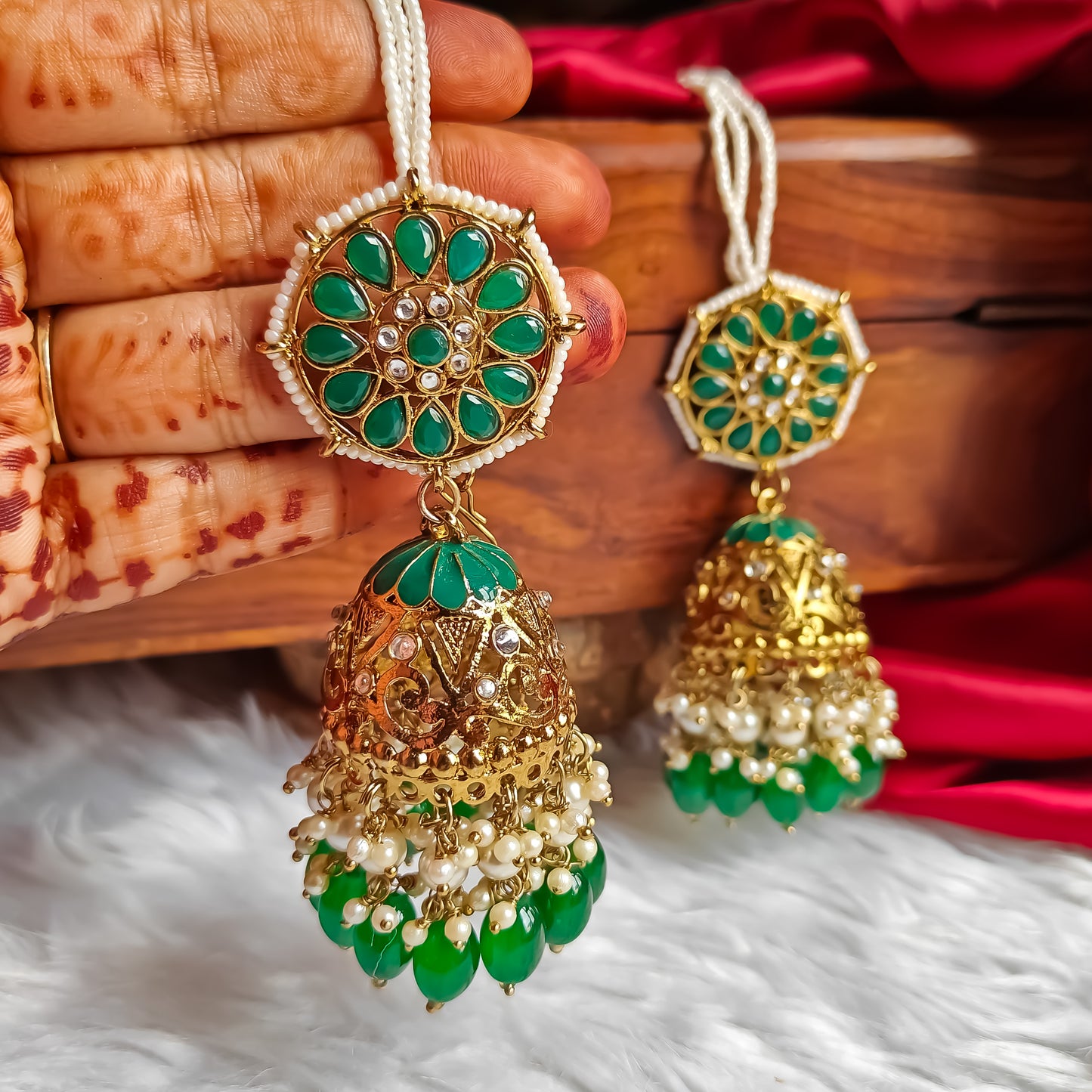 Nalini Cutwork Jhumka Earrings with Sahara- Green