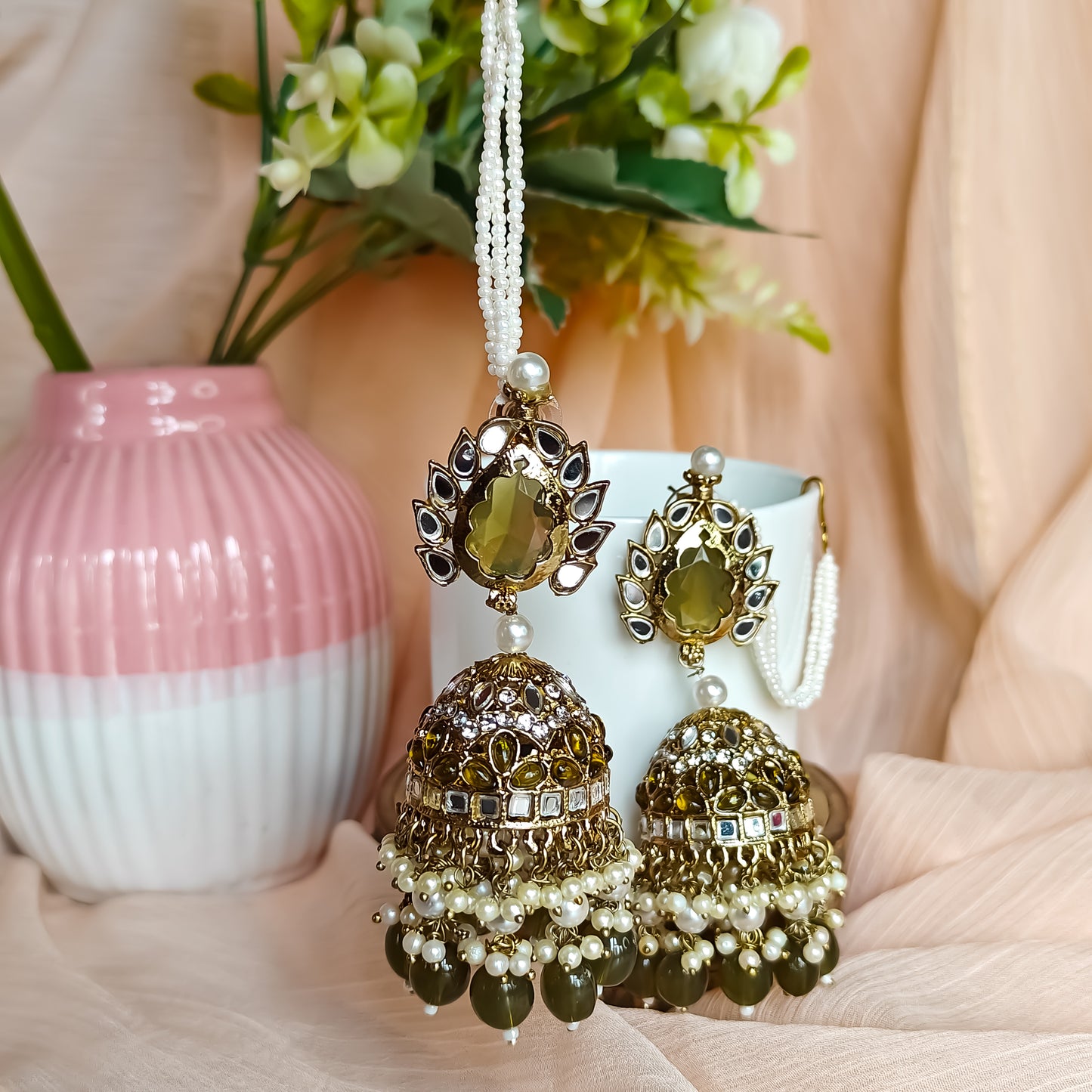 Shagun Jhumka Earrings - Mehendi Green