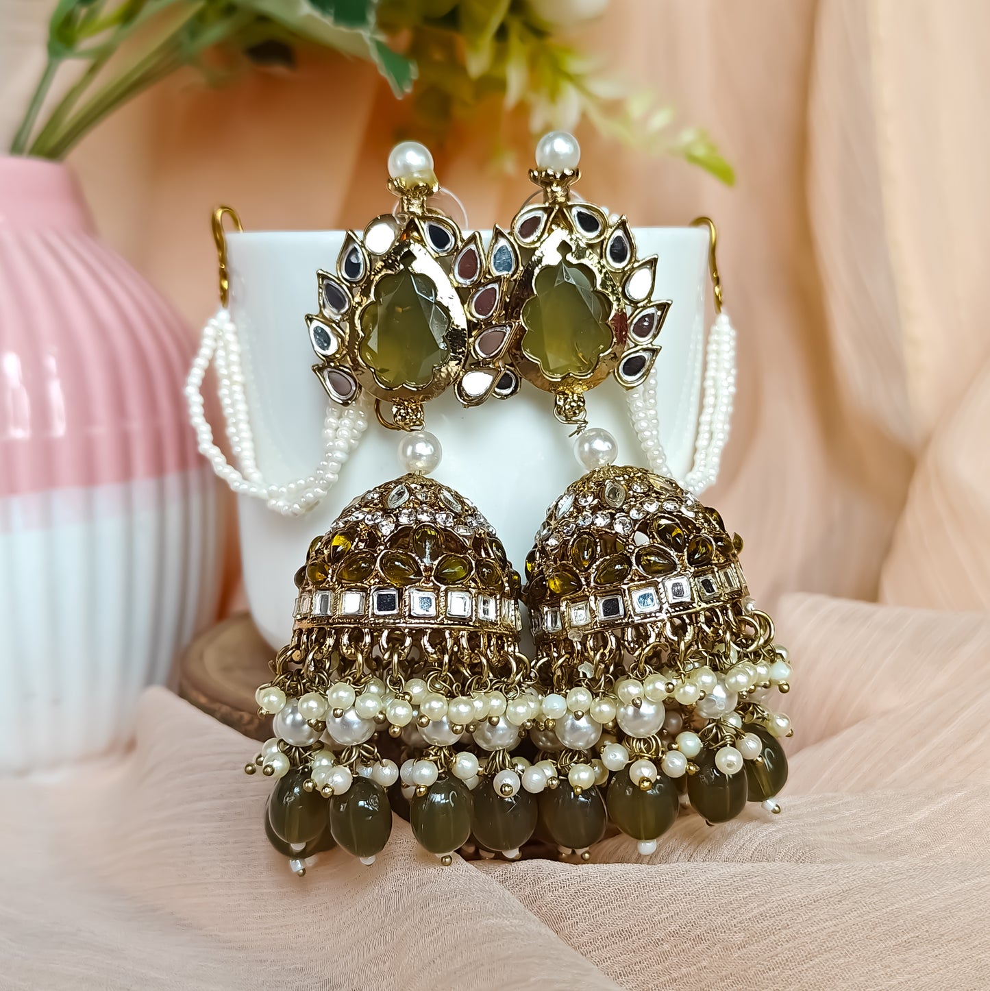 Shagun Jhumka Earrings - Mehendi Green