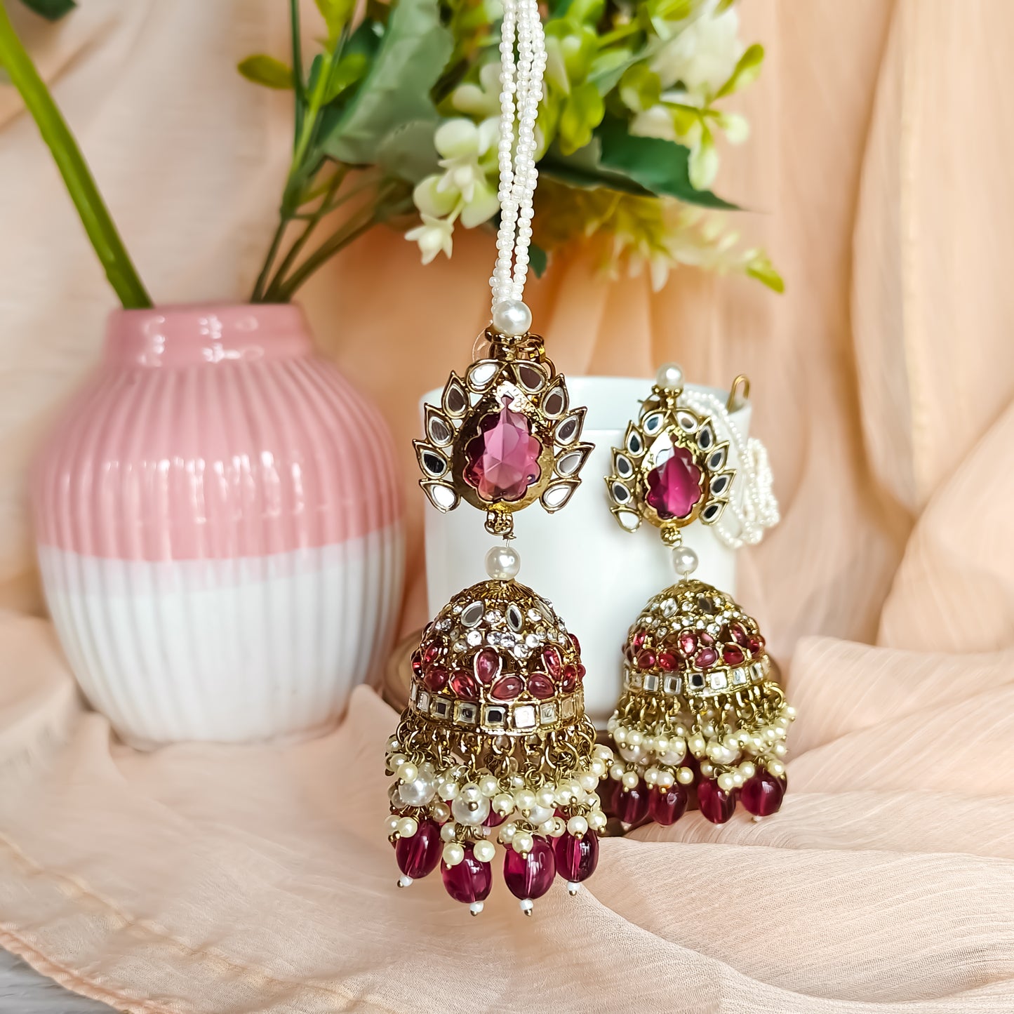 Shagun Jhumka Earrings - Wine