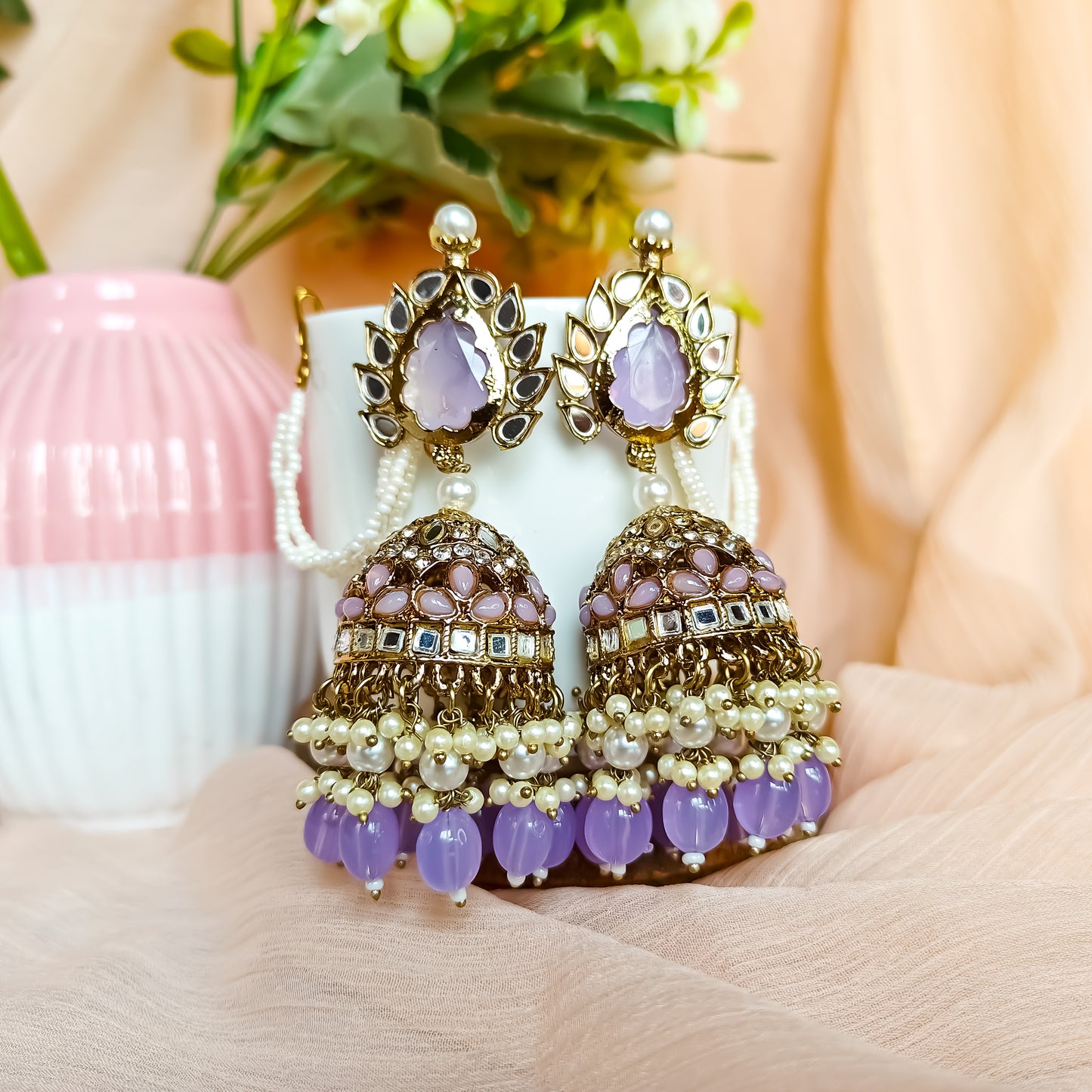 Shagun Jhumka Earrings - Lavender