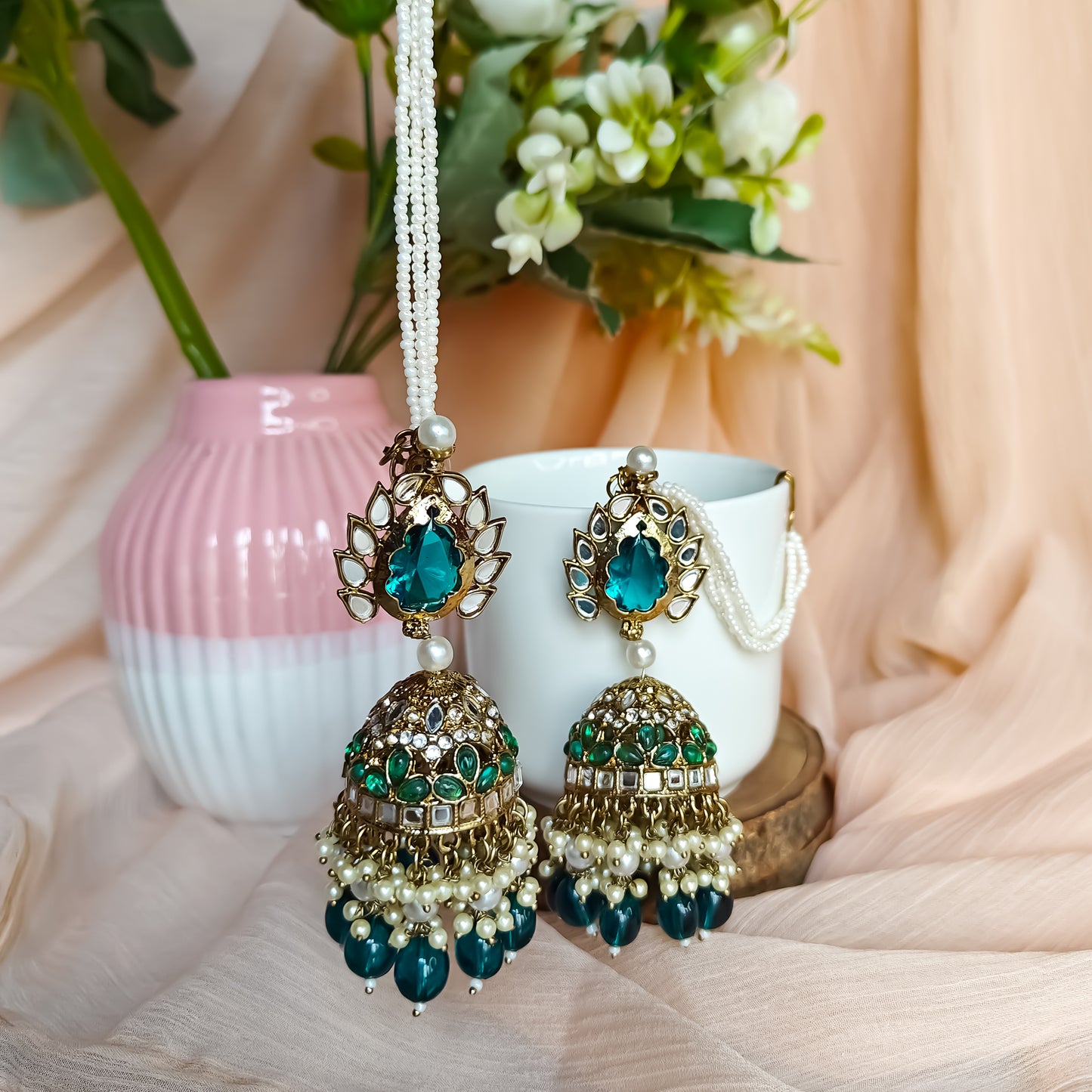 Shagun Jhumka Earrings - Peacock Blue