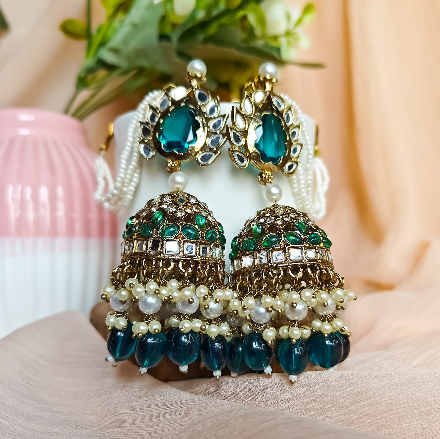 Shagun Jhumka Earrings - Peacock Blue