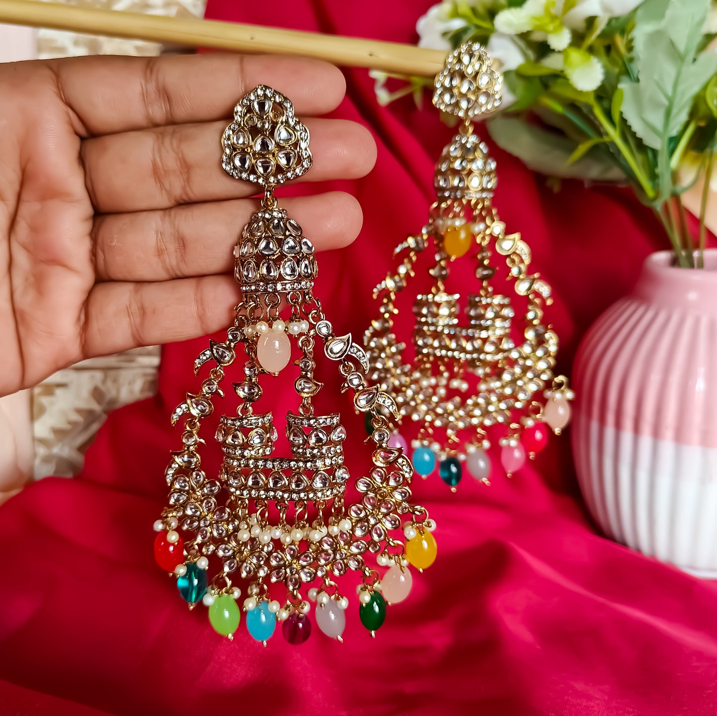 Chahat Statement Chandbali Earrings - Multi