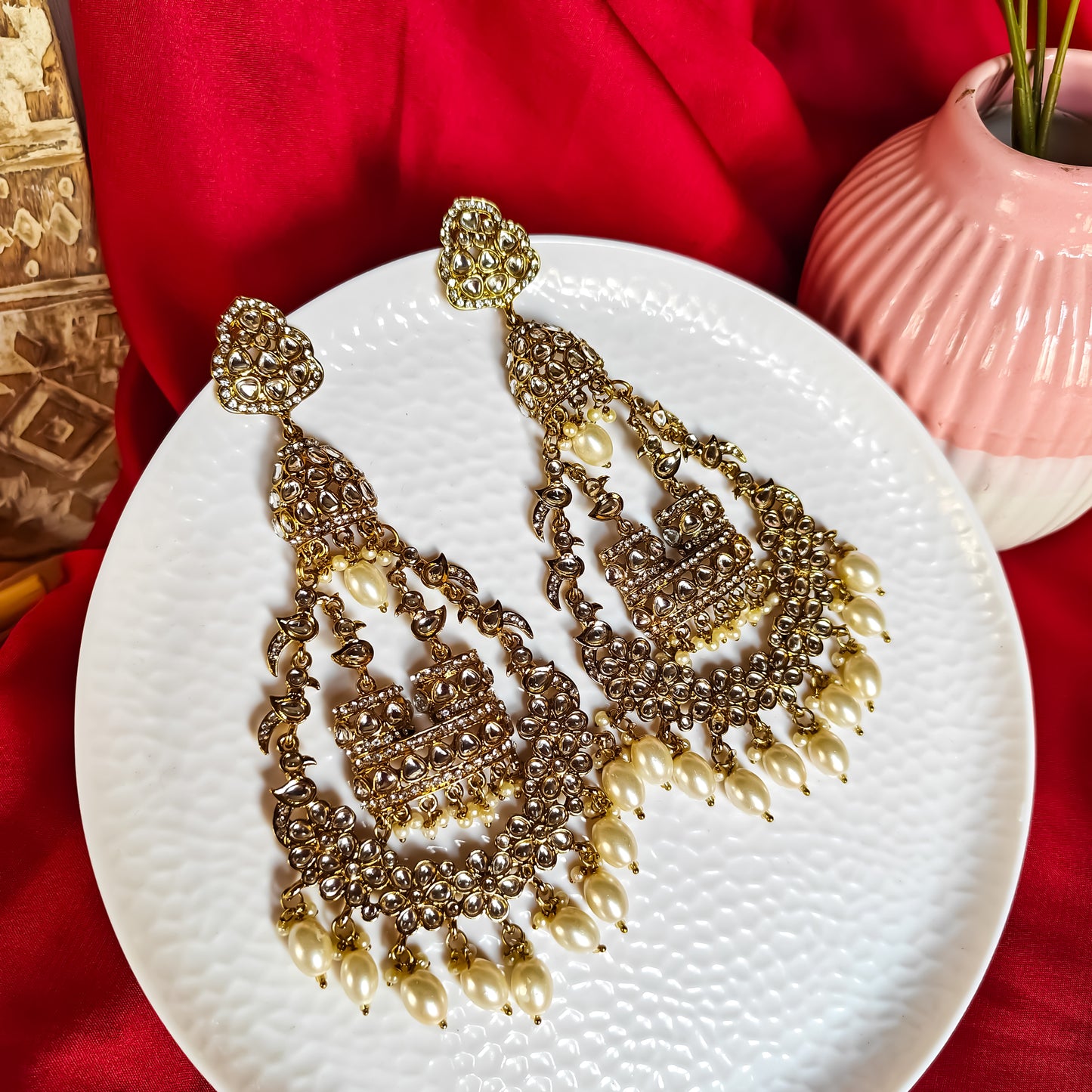 Chahat Statement Chandbali Earrings - Golden