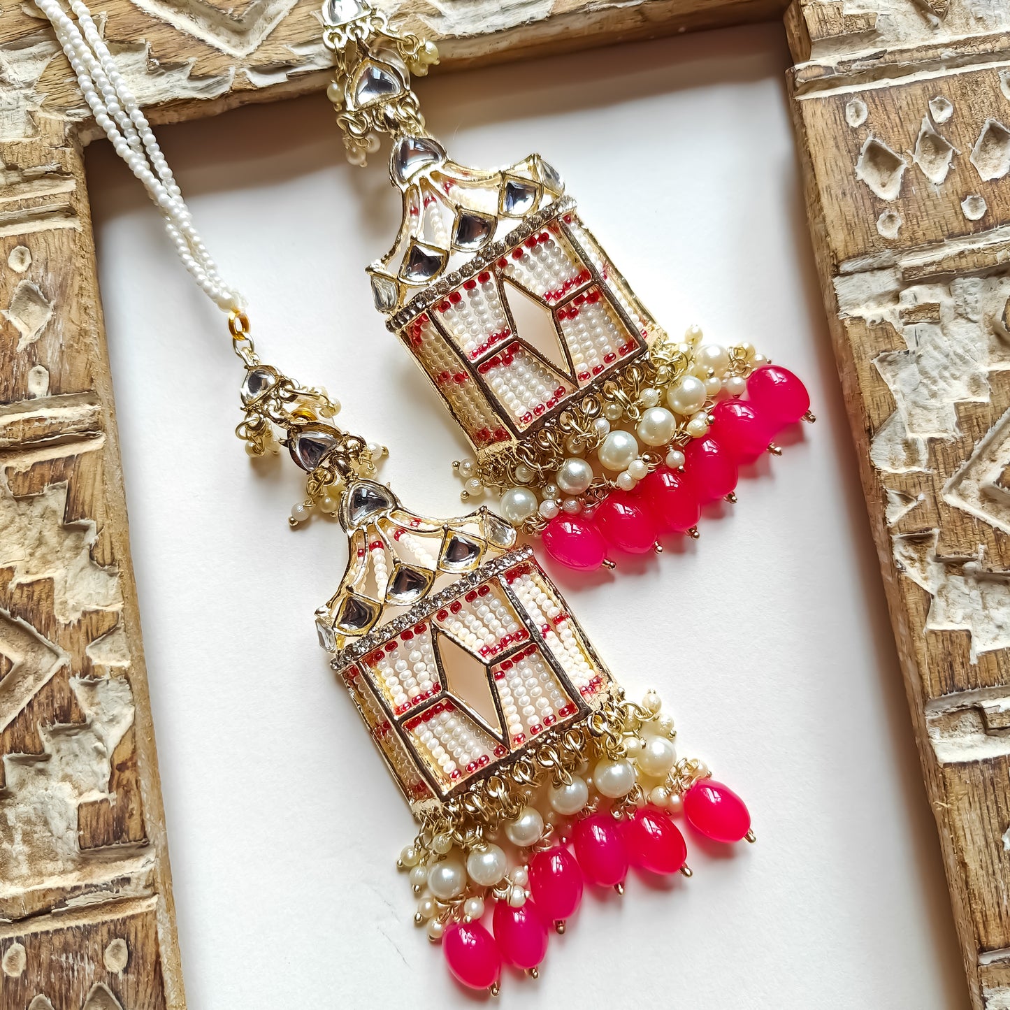 Jharokha chandbali Earrings -Ruby Red