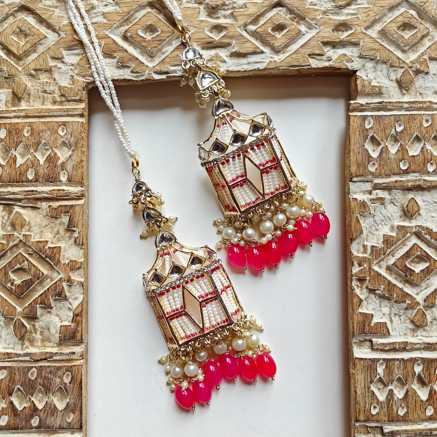 Jharokha chandbali Earrings -Ruby Red