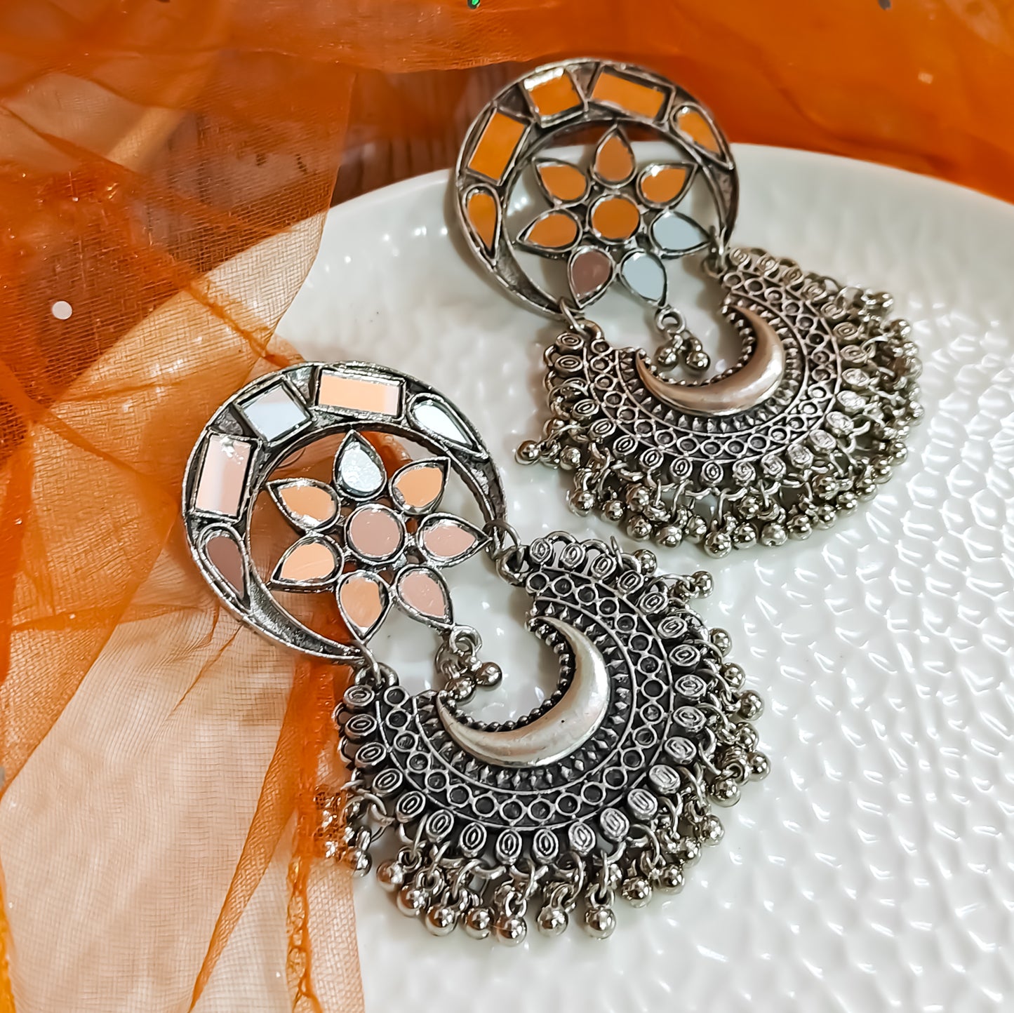 Seena Mirror Chandbali Earrings